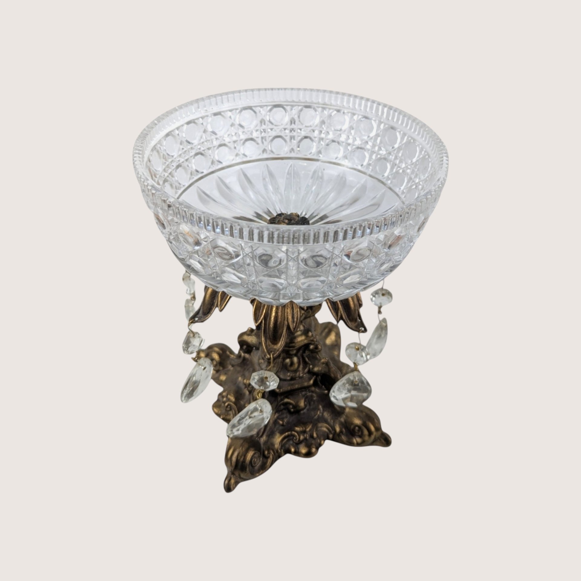 Vintage Crystal and Italian Marble Covered Candy Dish Chandelier Pedestal Jar