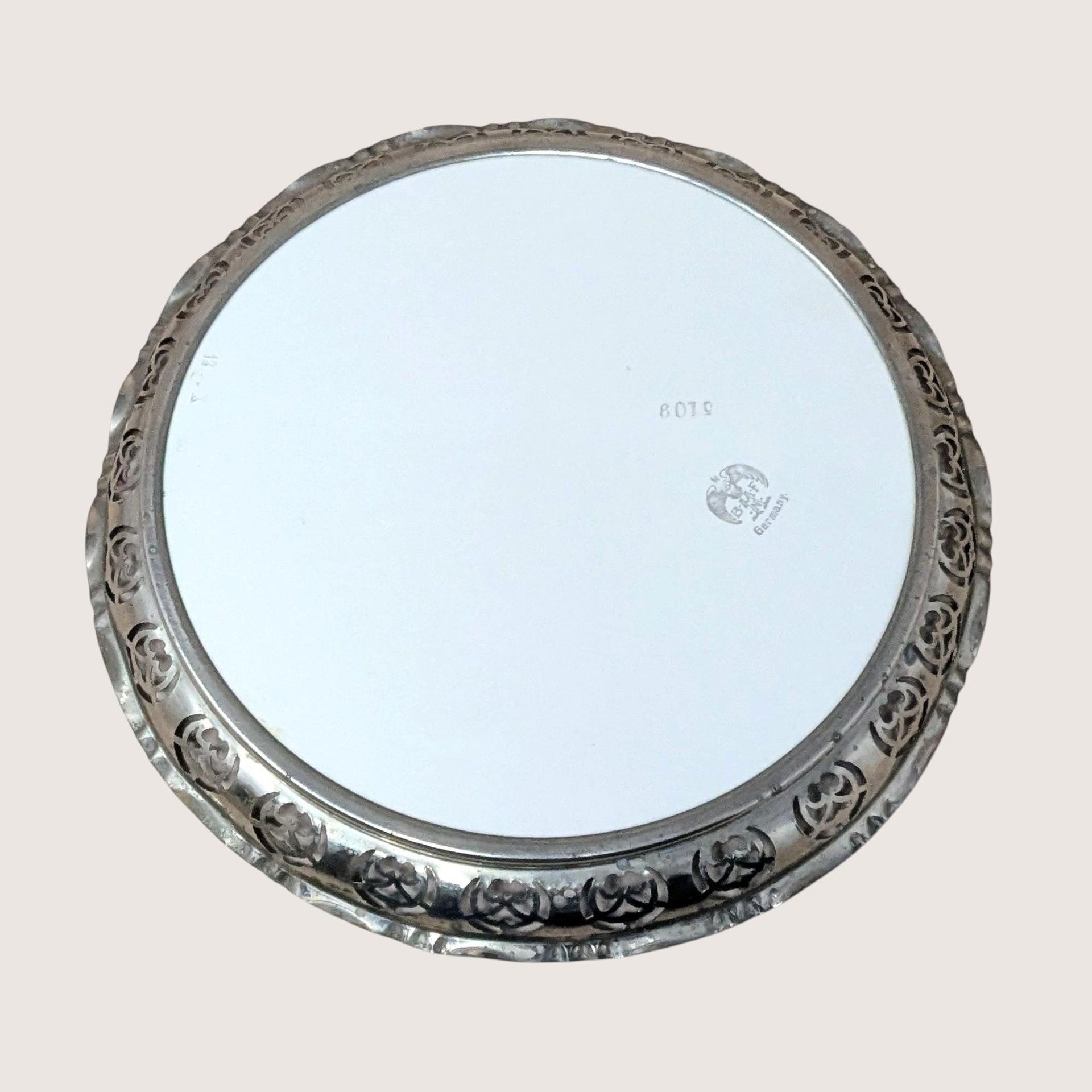 1960s BMF Germany Floral Porcelain Tray with Silver Plate Gallery Rim