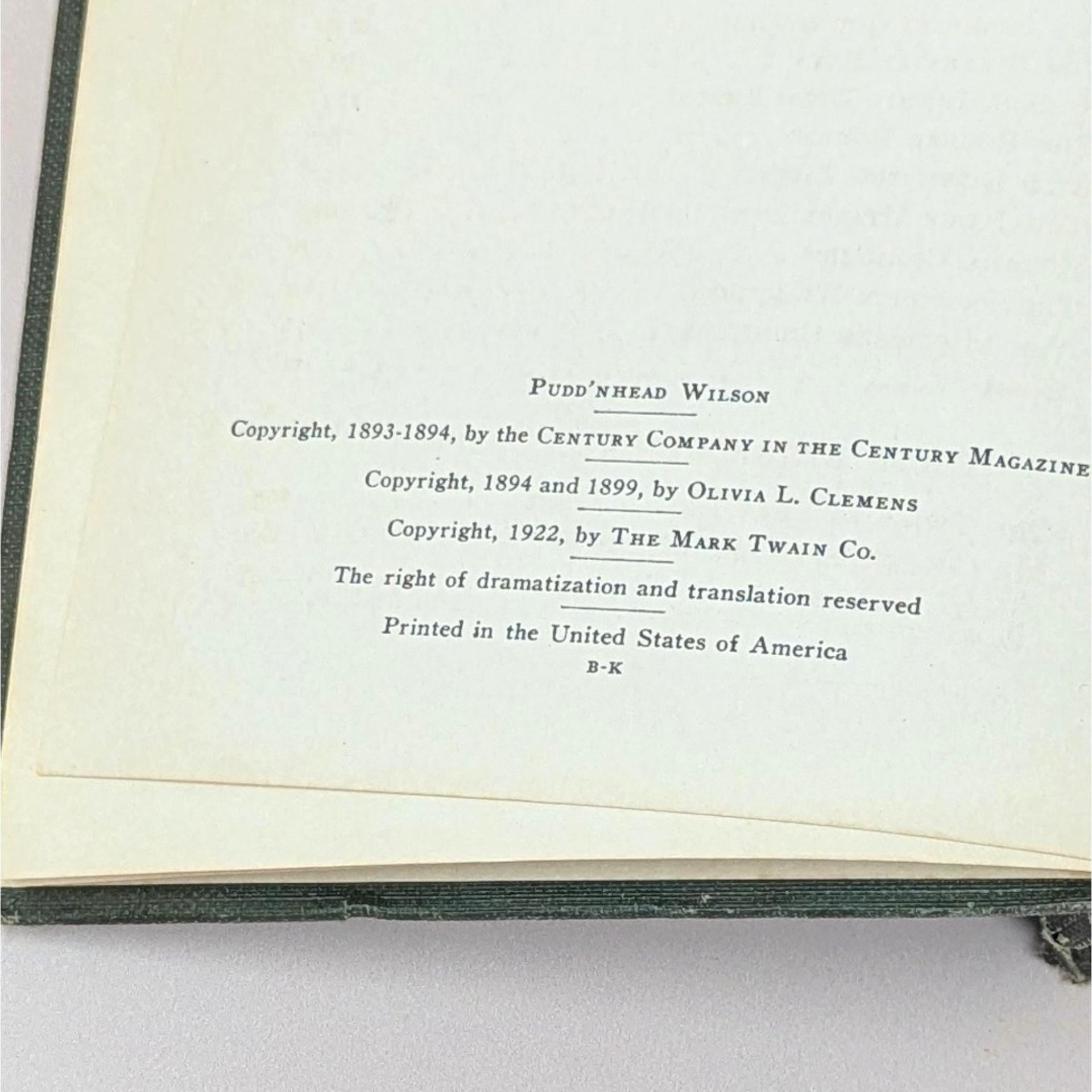1922 Puddnhead Wilson by Mark Twain