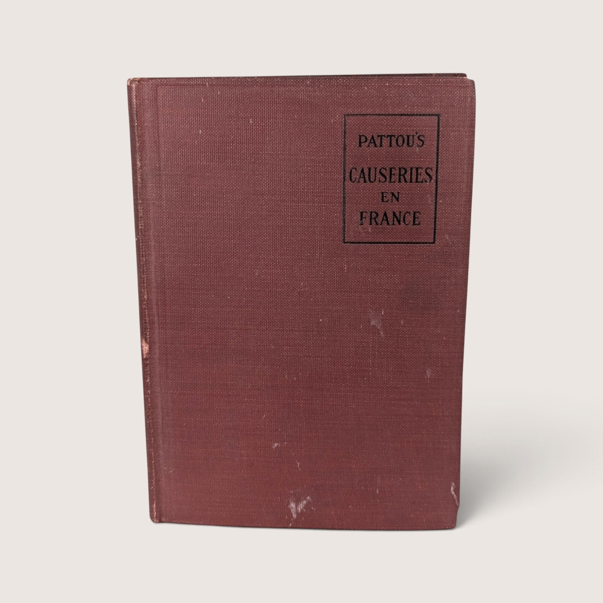Antique 1918 Heath's Modern Language Series book Causeries En France by Pattou in burgundy cloth hardcover.
