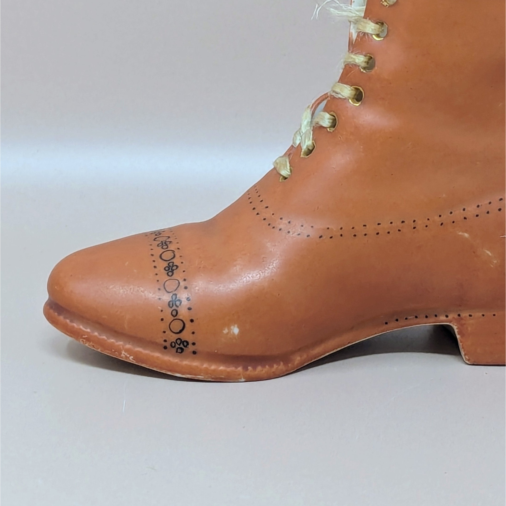 1910s Unmarked Men's High Top Ceramic Shoe Figurine