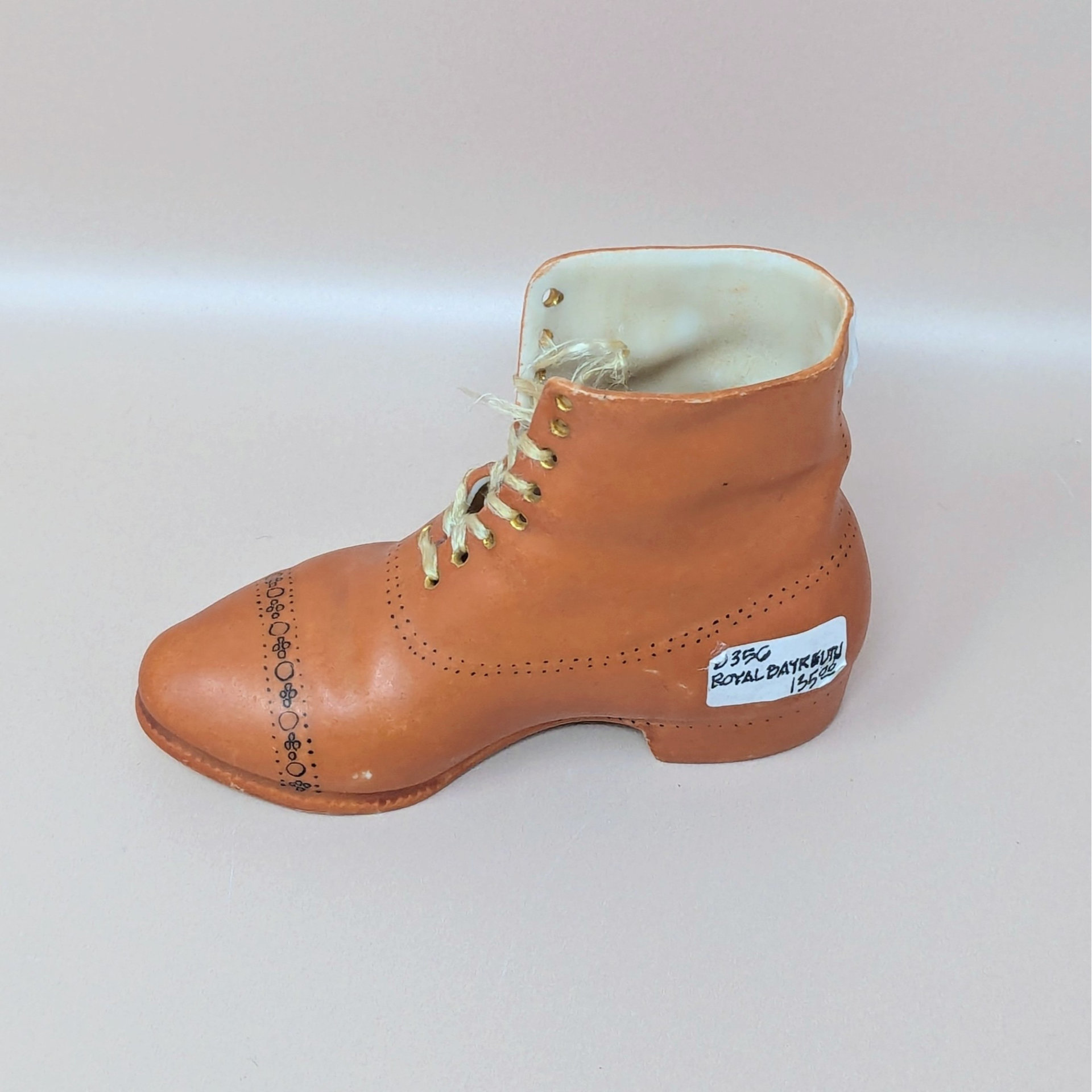 1910s Unmarked Men's High Top Ceramic Shoe Figurine