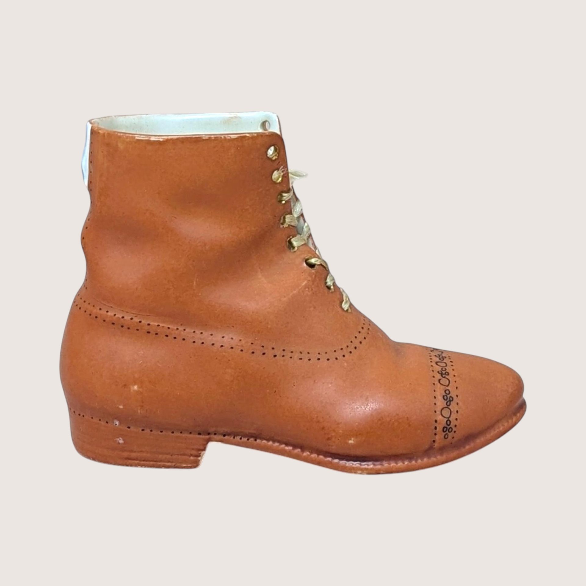 1910s Unmarked Men's High Top Ceramic Shoe Figurine