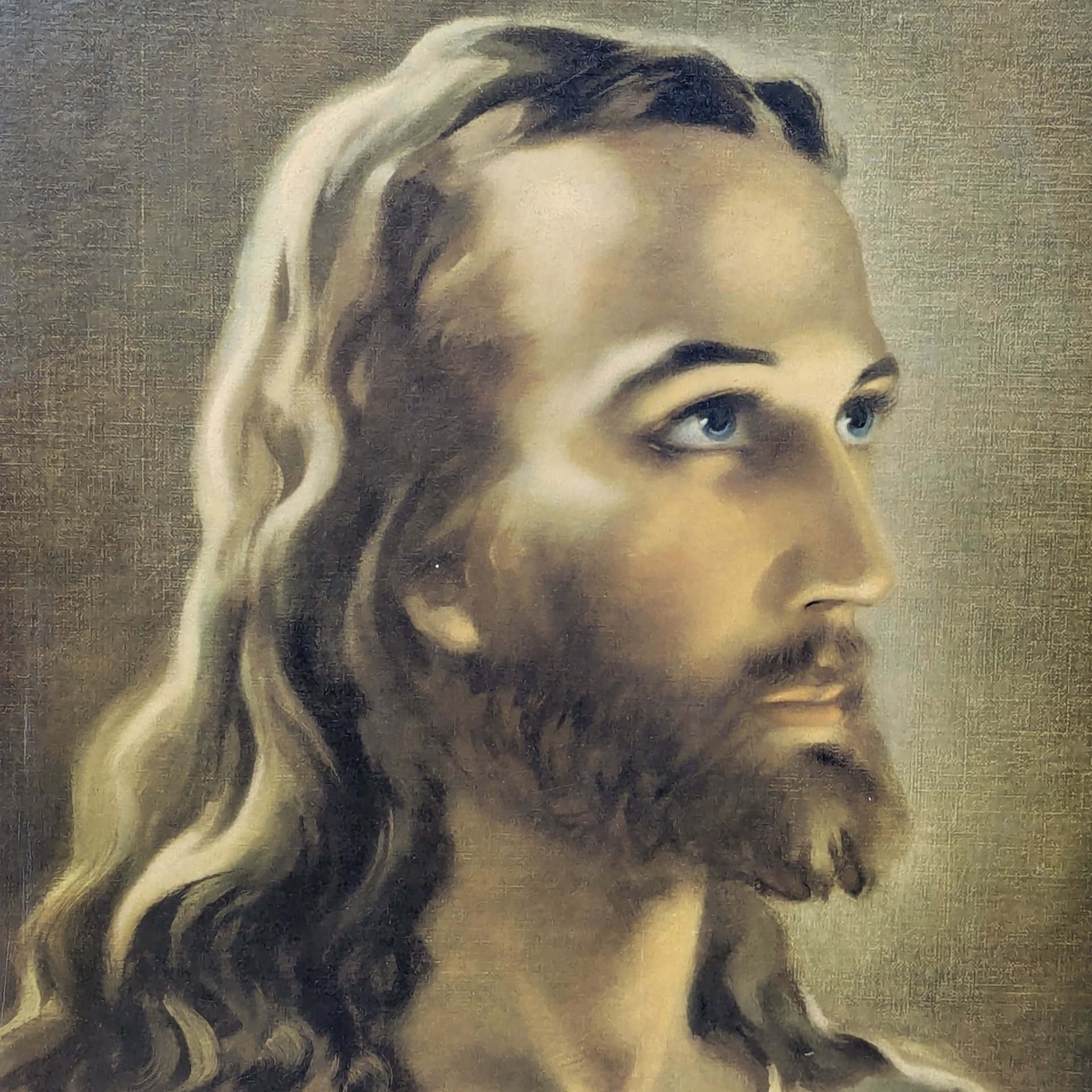 1960s Warner Sallman Head of Christ Framed Lithograph Print