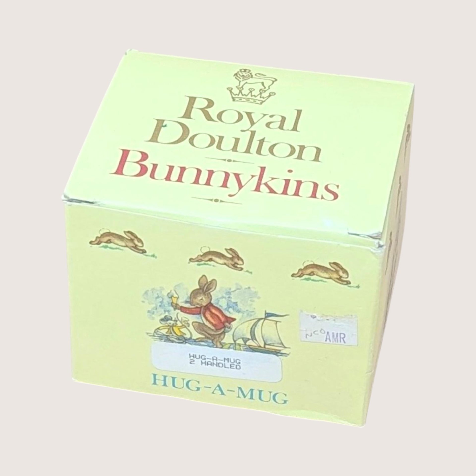 1984 Royal Doulton Bunnykins Sledding 2 Handled Mug