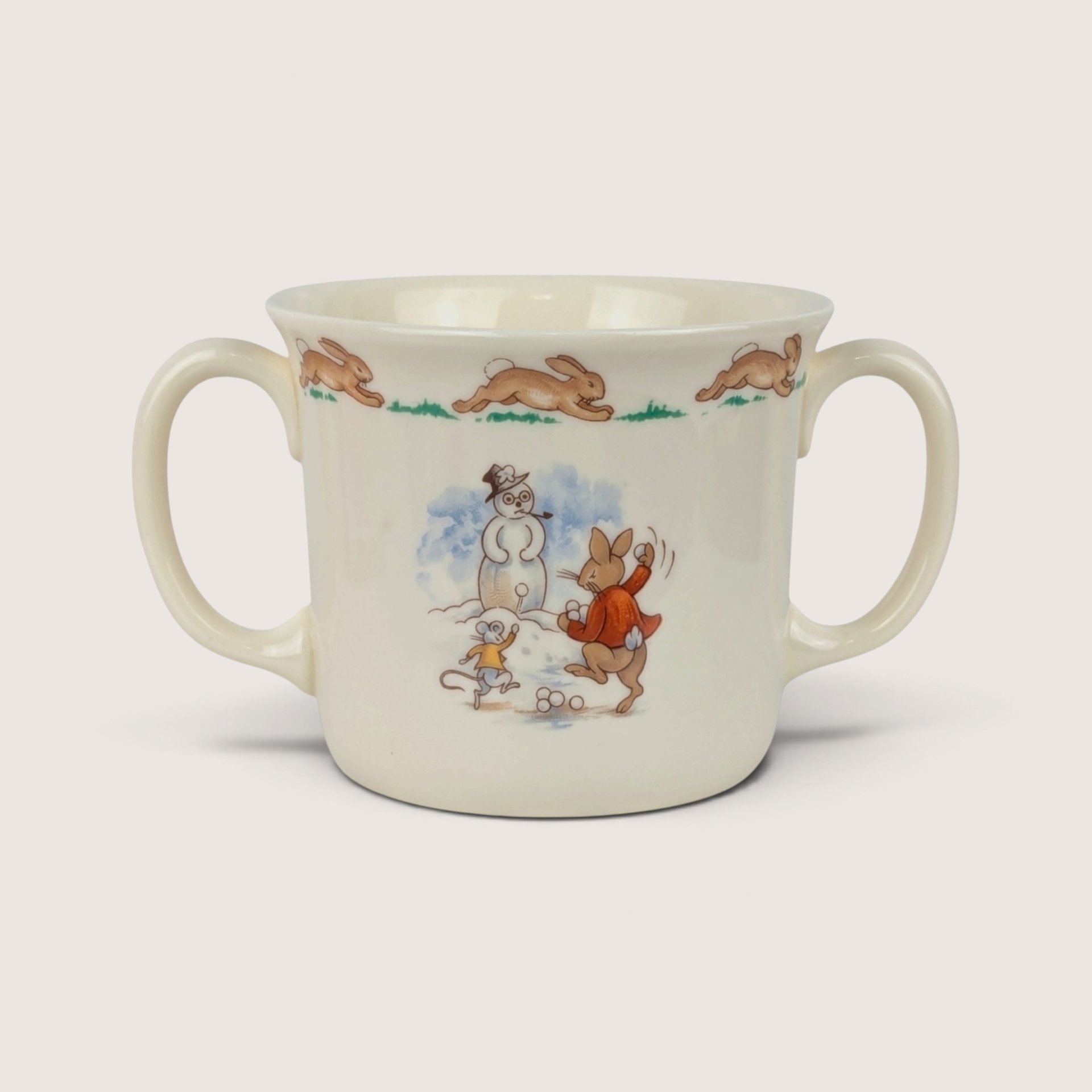 Vintage Royal Doulton Bunnykins Sledding Mug. Two-Handled Cup