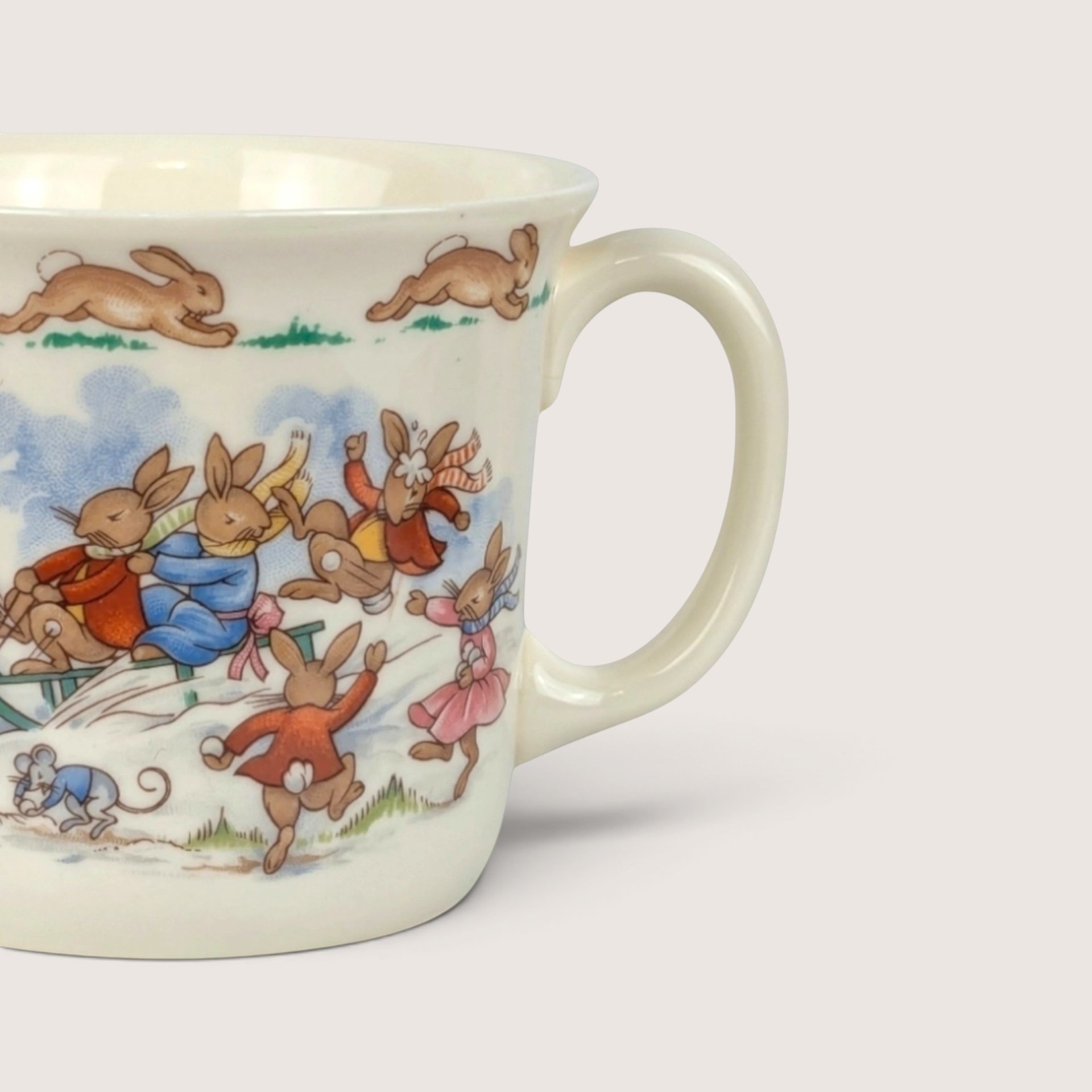 Vintage Royal Doulton Bunnykins Sledding Mug. Two-Handled Cup
