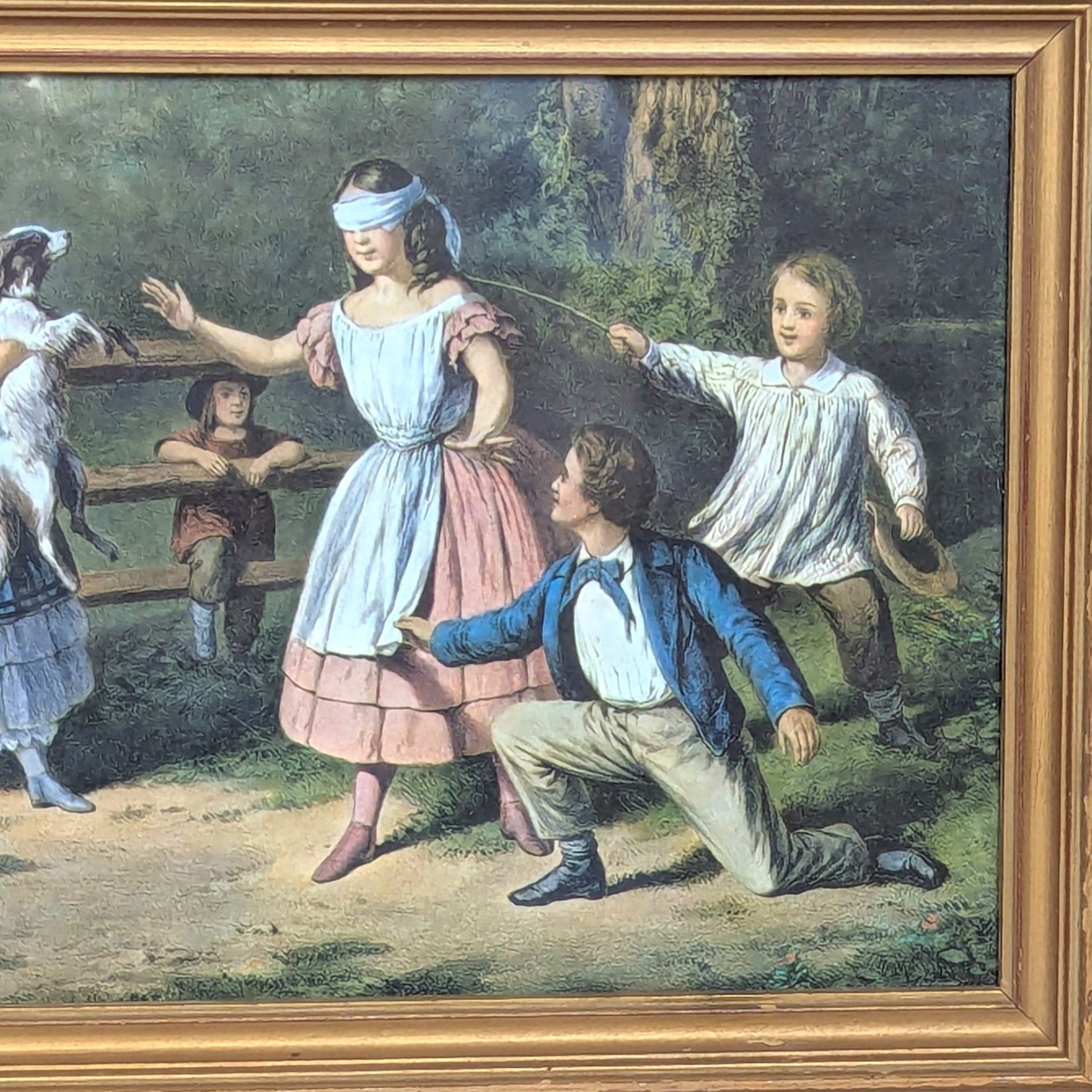 1950s Currier and Ives Blind Man's Buff Framed Print