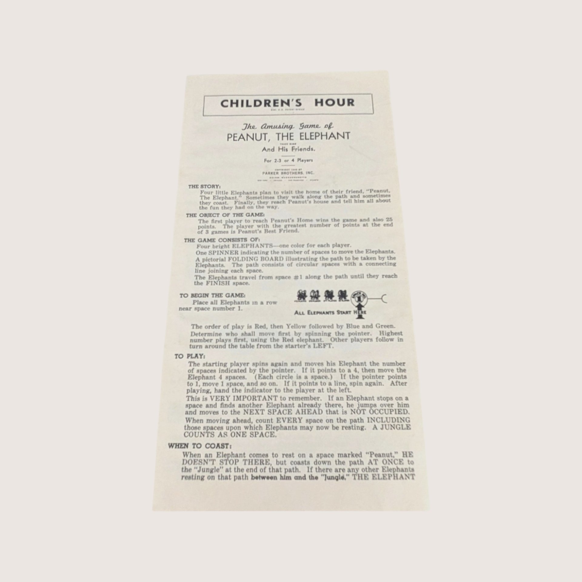 1958 Parker Brothers The Children's Hour Game
