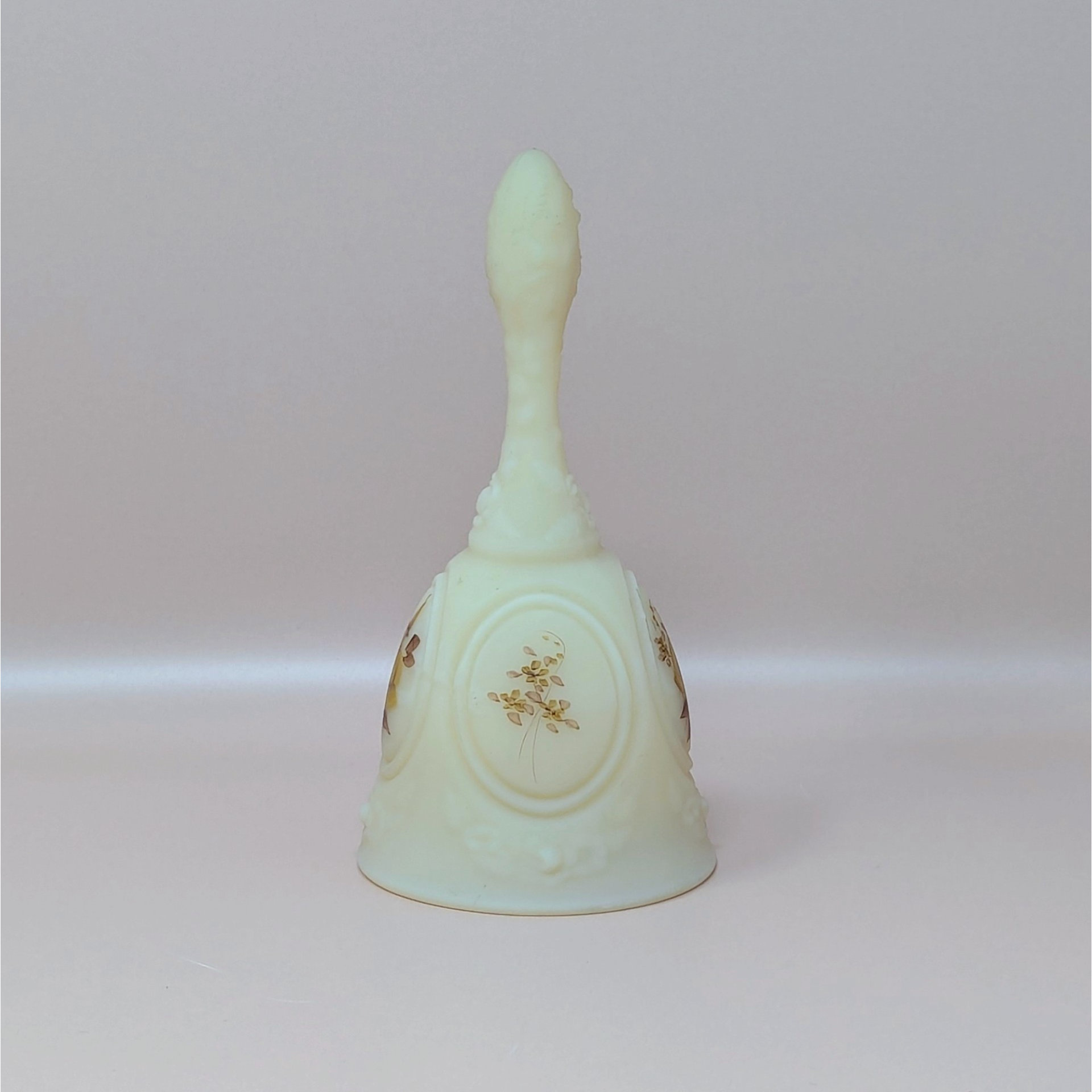 Vintage Fenton Chocolate Rose Cameo Satin Medallion Bell