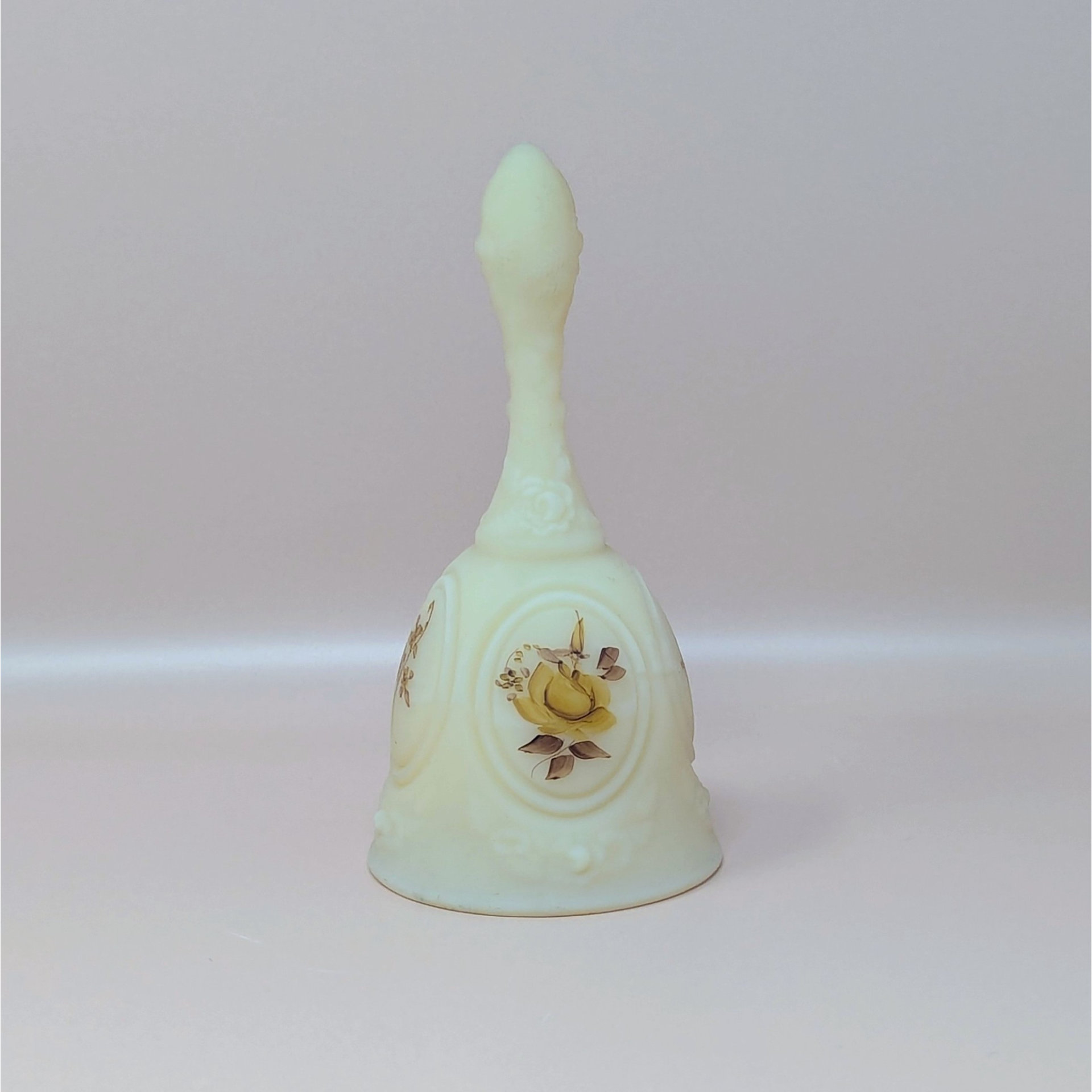 Vintage Fenton Chocolate Rose Cameo Satin Medallion Bell