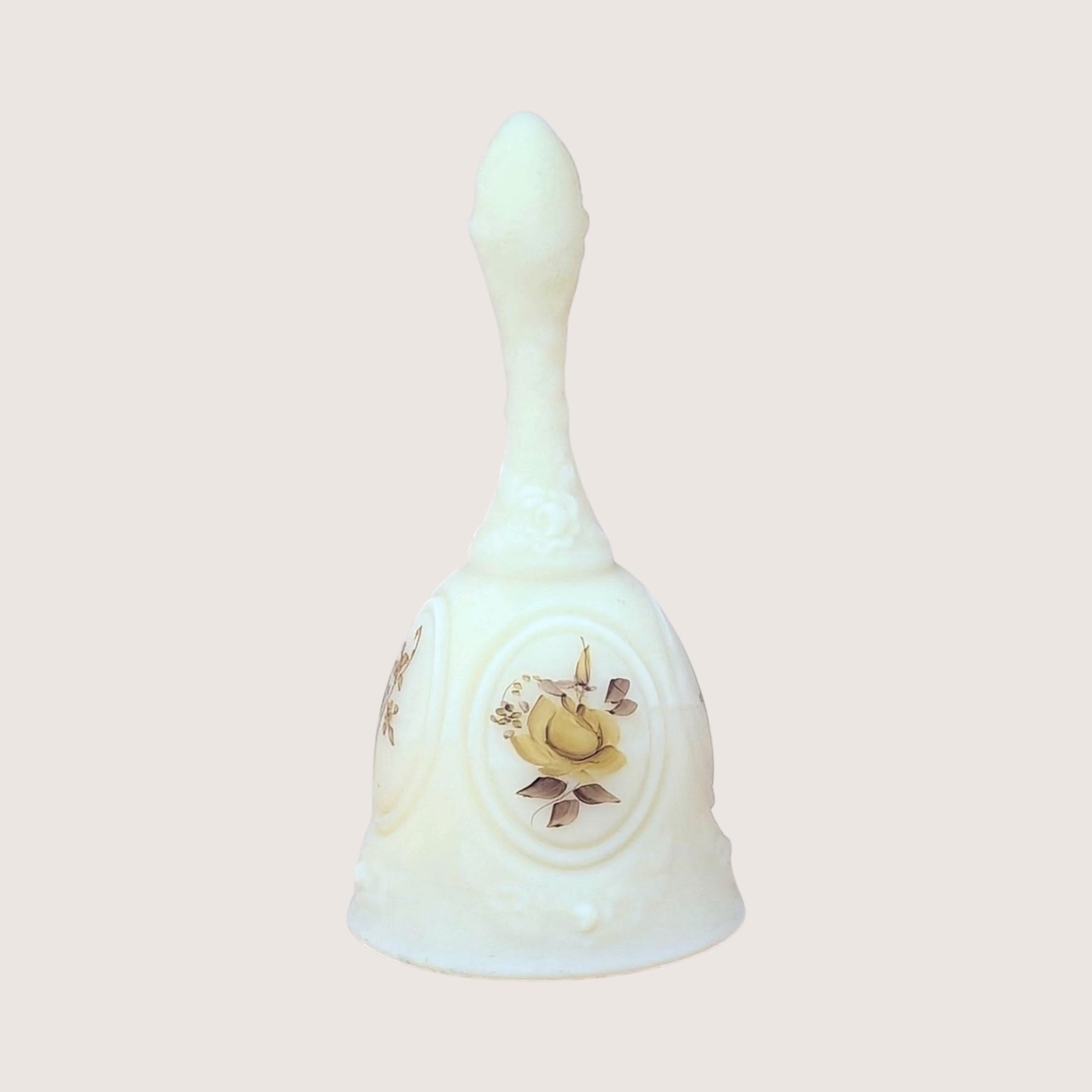 Vintage Fenton Chocolate Rose Cameo Satin Medallion Bell