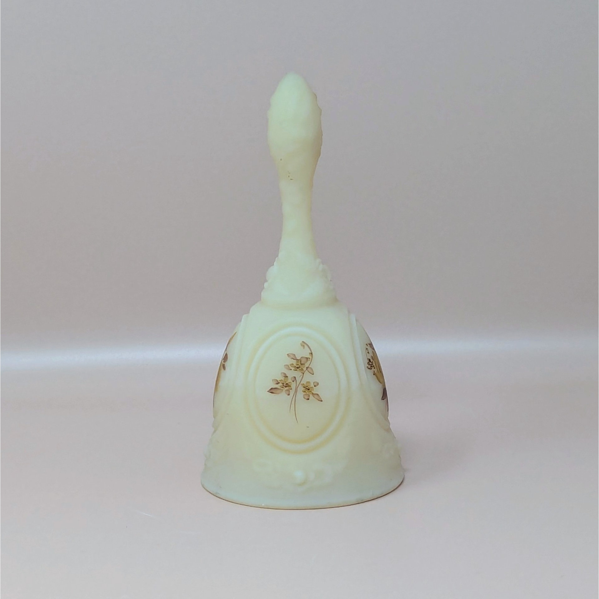 Vintage Fenton Chocolate Rose Cameo Satin Medallion Bell