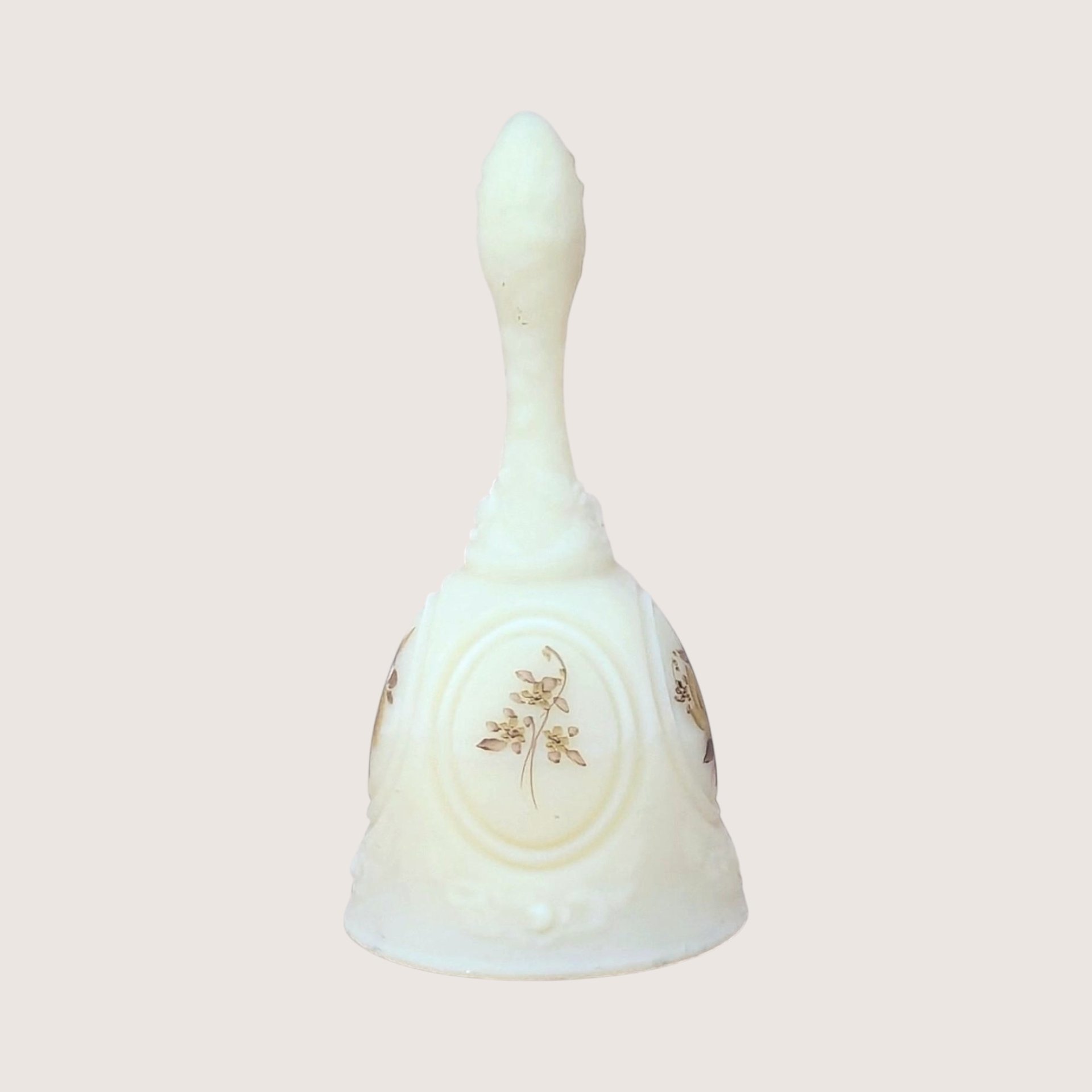 Vintage Fenton Chocolate Rose Cameo Satin Medallion Bell