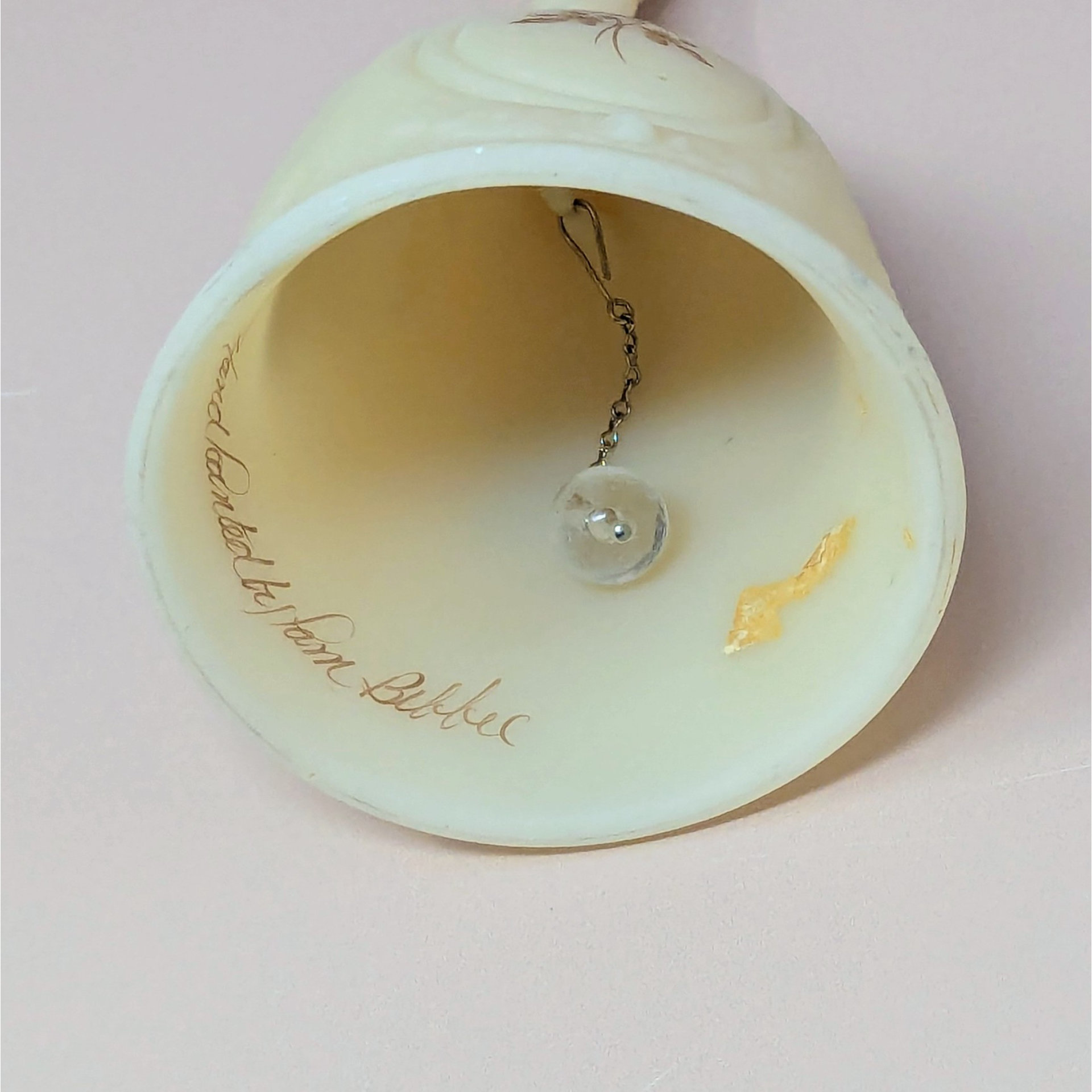 Vintage Fenton Chocolate Rose Cameo Satin Medallion Bell