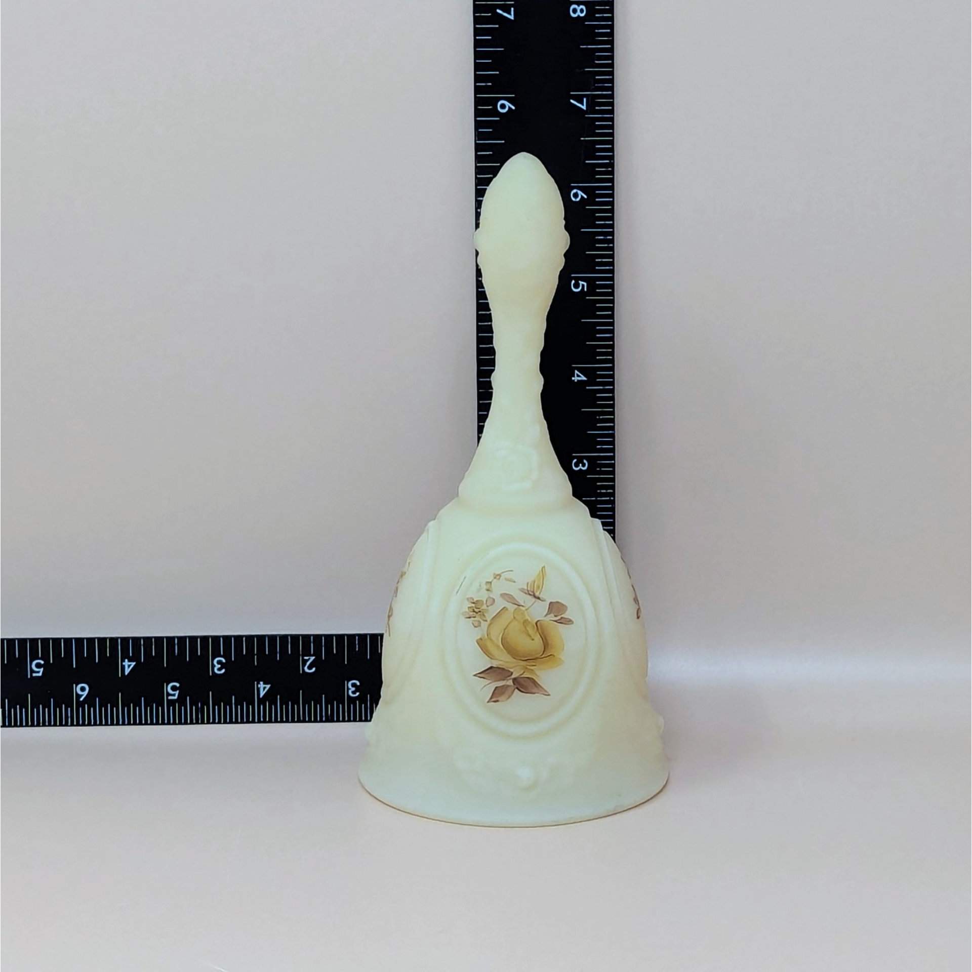 Vintage Fenton Chocolate Rose Cameo Satin Medallion Bell