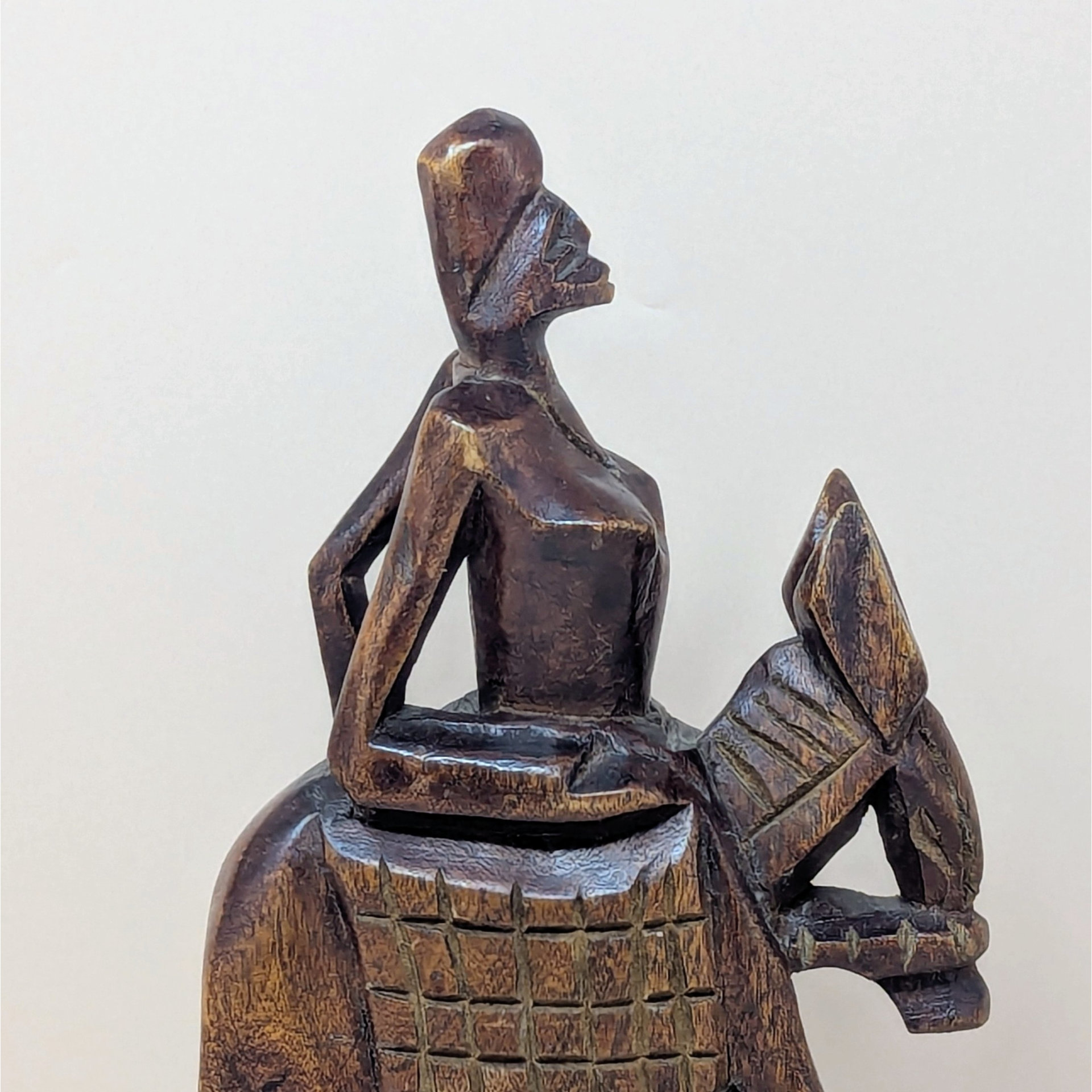 Mid Century Hand Carved African Wooden Woman on Horse