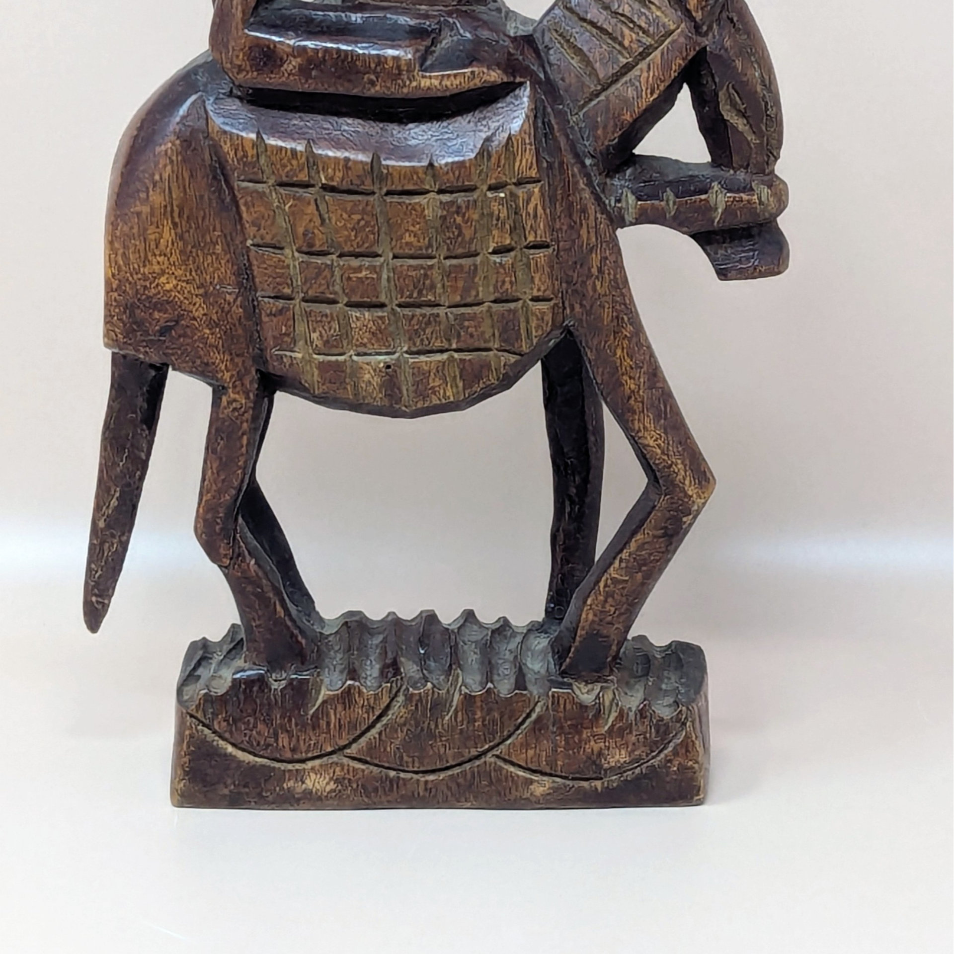 Mid Century Hand Carved African Wooden Woman on Horse
