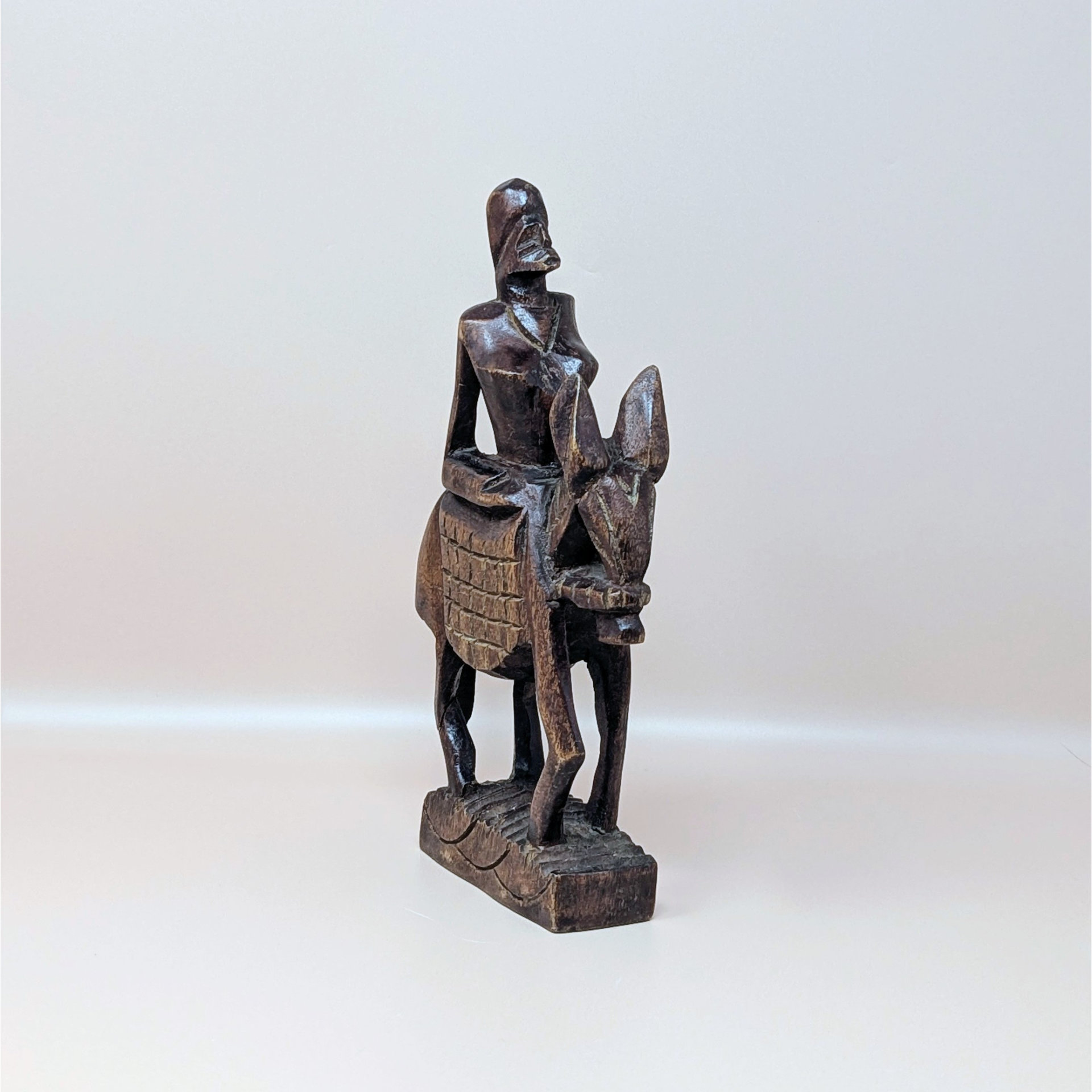 Mid Century Hand Carved African Wooden Woman on Horse