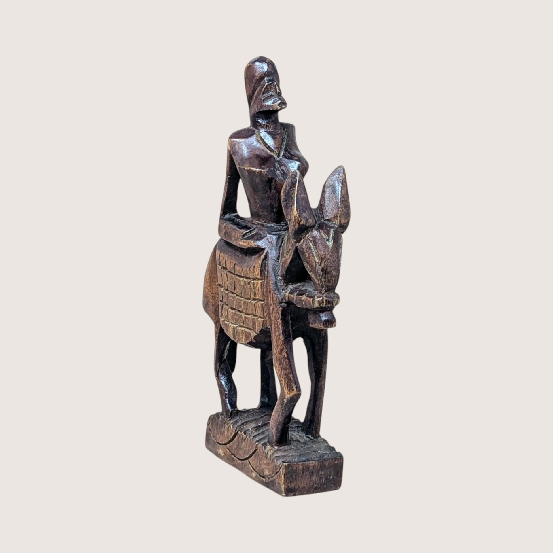 Mid Century Hand Carved African Wooden Woman on Horse