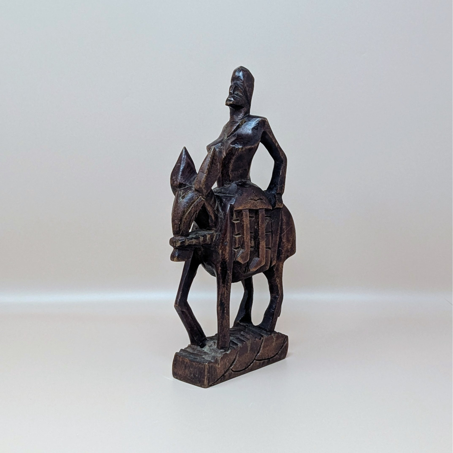 Mid Century Hand Carved African Wooden Woman on Horse
