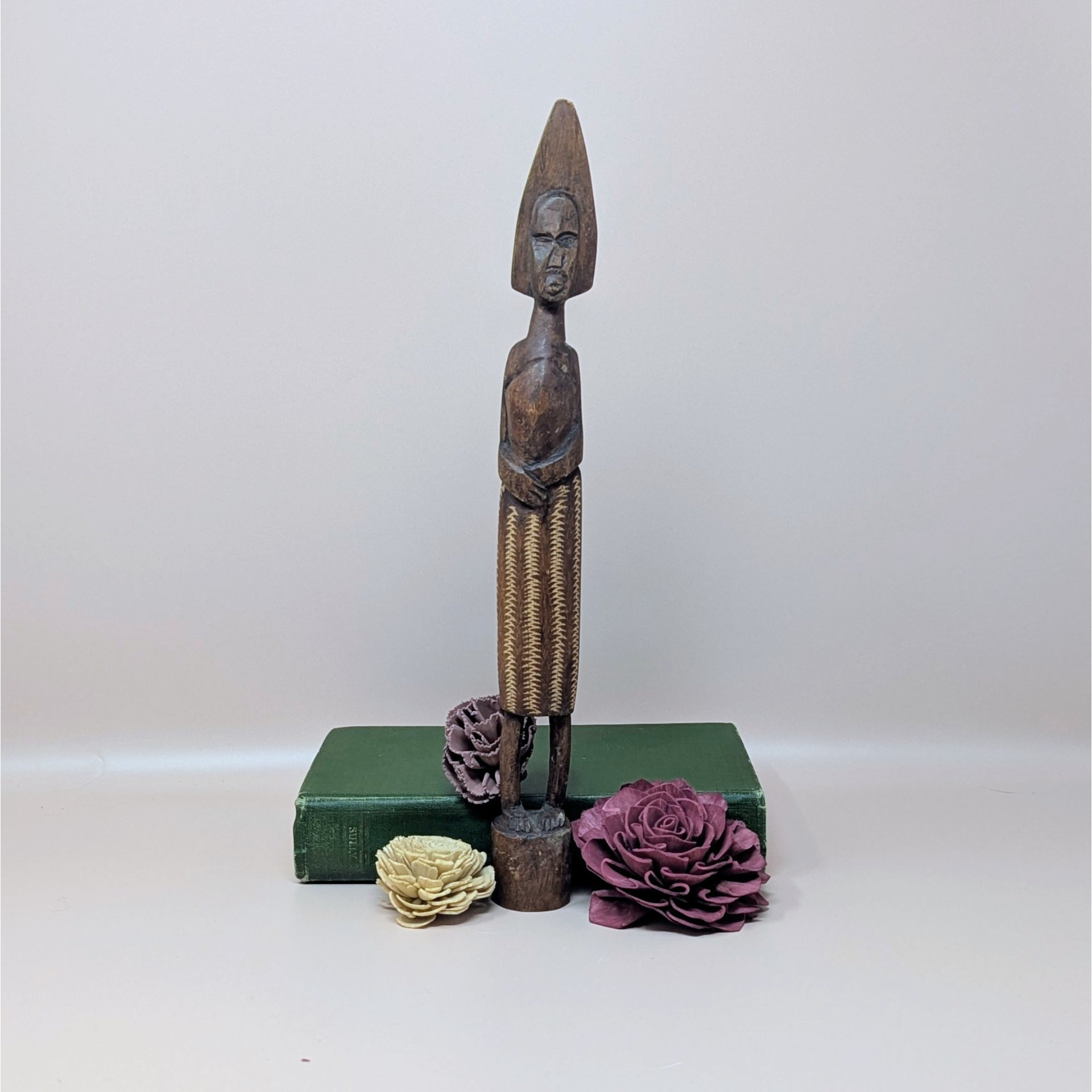 Mid Century Hand Carved African Wooden Tall Figure Statue