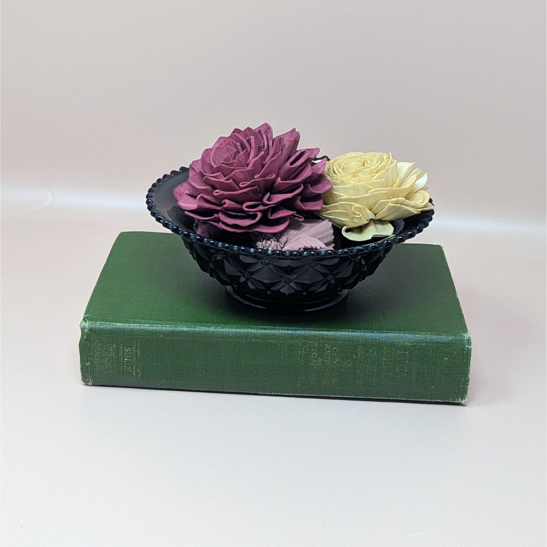 1940s LE Smith Ebony Black Glass Diamond Block Bowl