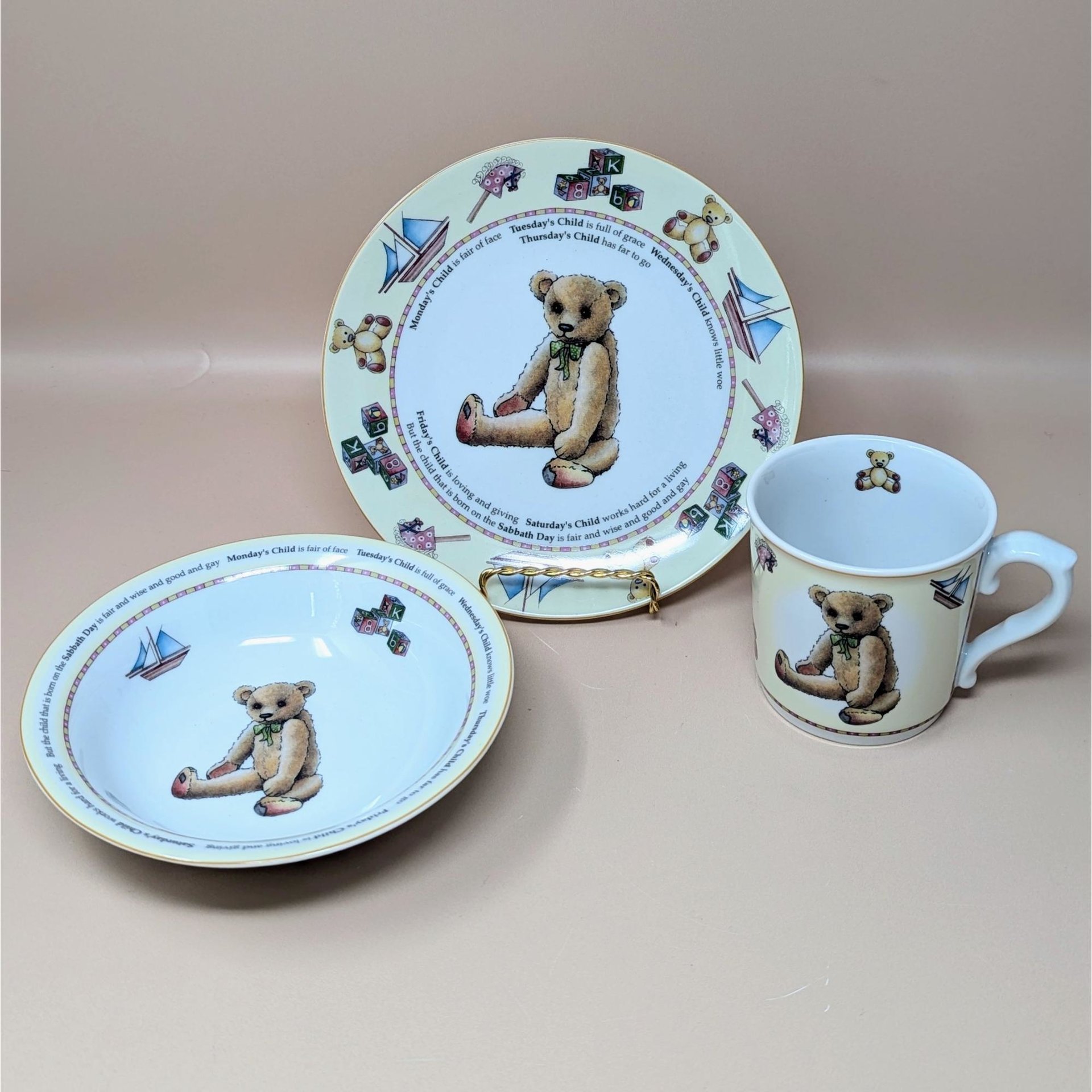 Royal Worcester Monday Child Teddy Bear Nursery Set
