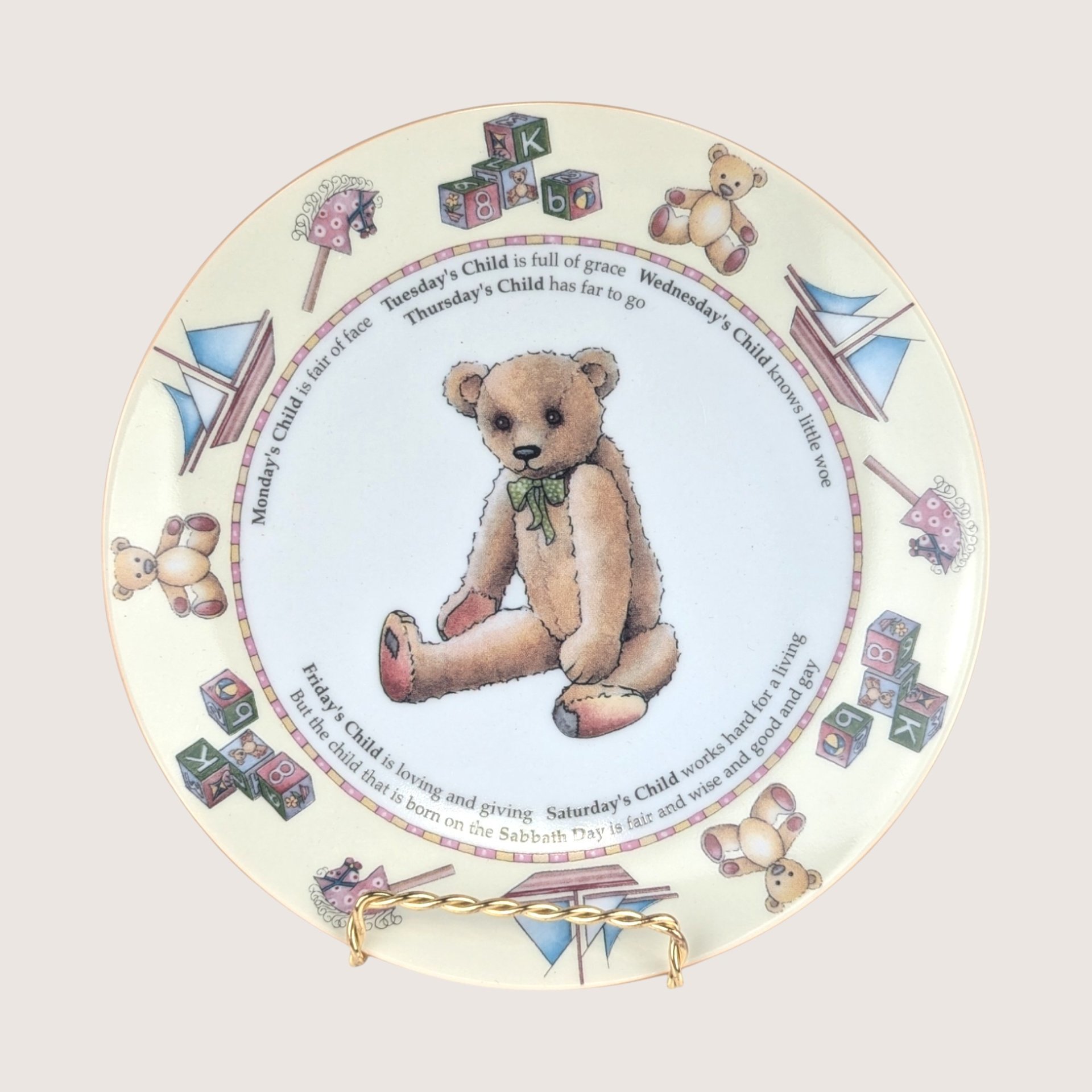 Royal Worcester Monday Child Teddy Bear 3 Piece Nursery Set