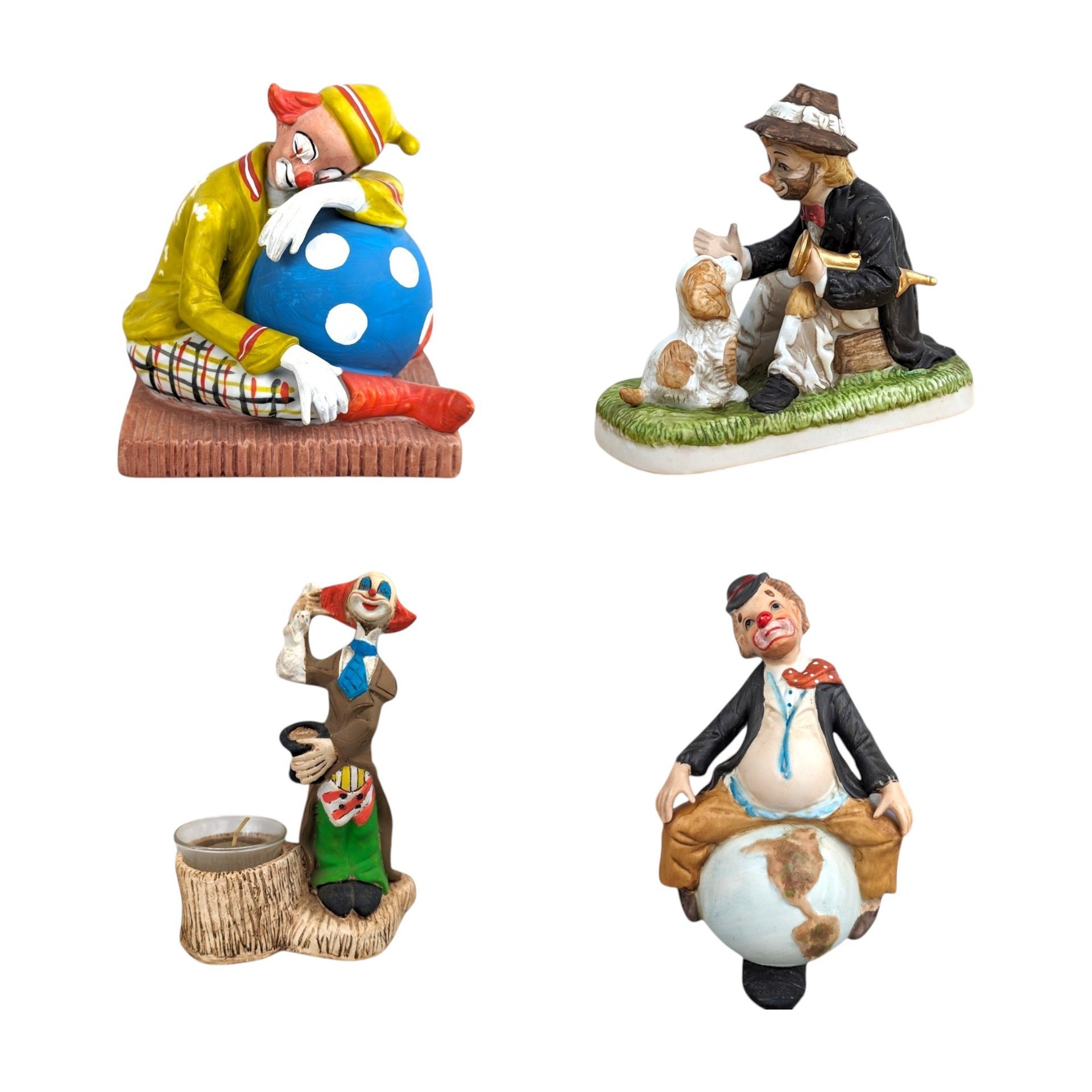 Vintage Mixed Medium Clown Figurine Collection – Whimsical Circus Art Lot