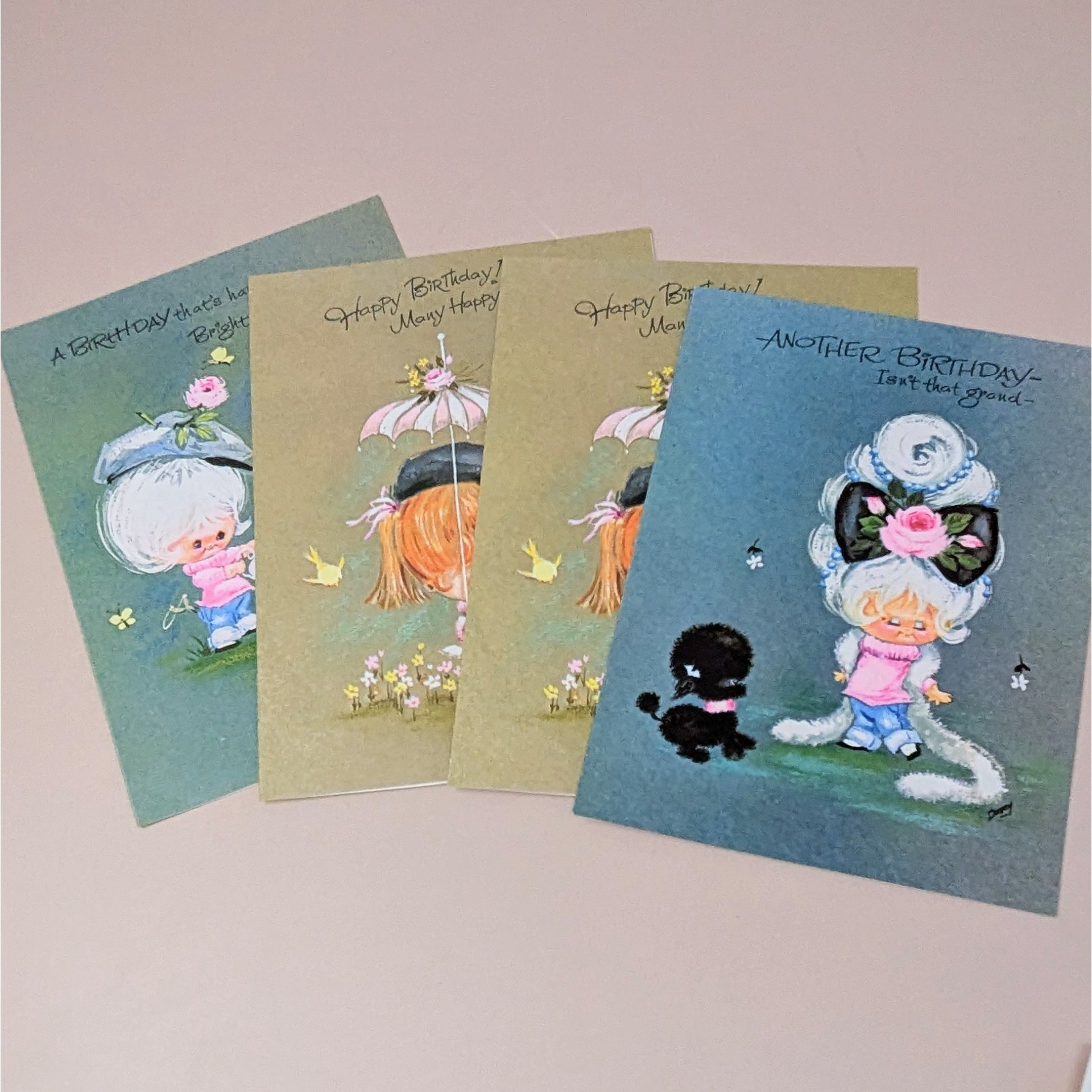 1960s Darcy Big Eye Girl and Dog Greeting Cards Set of 18