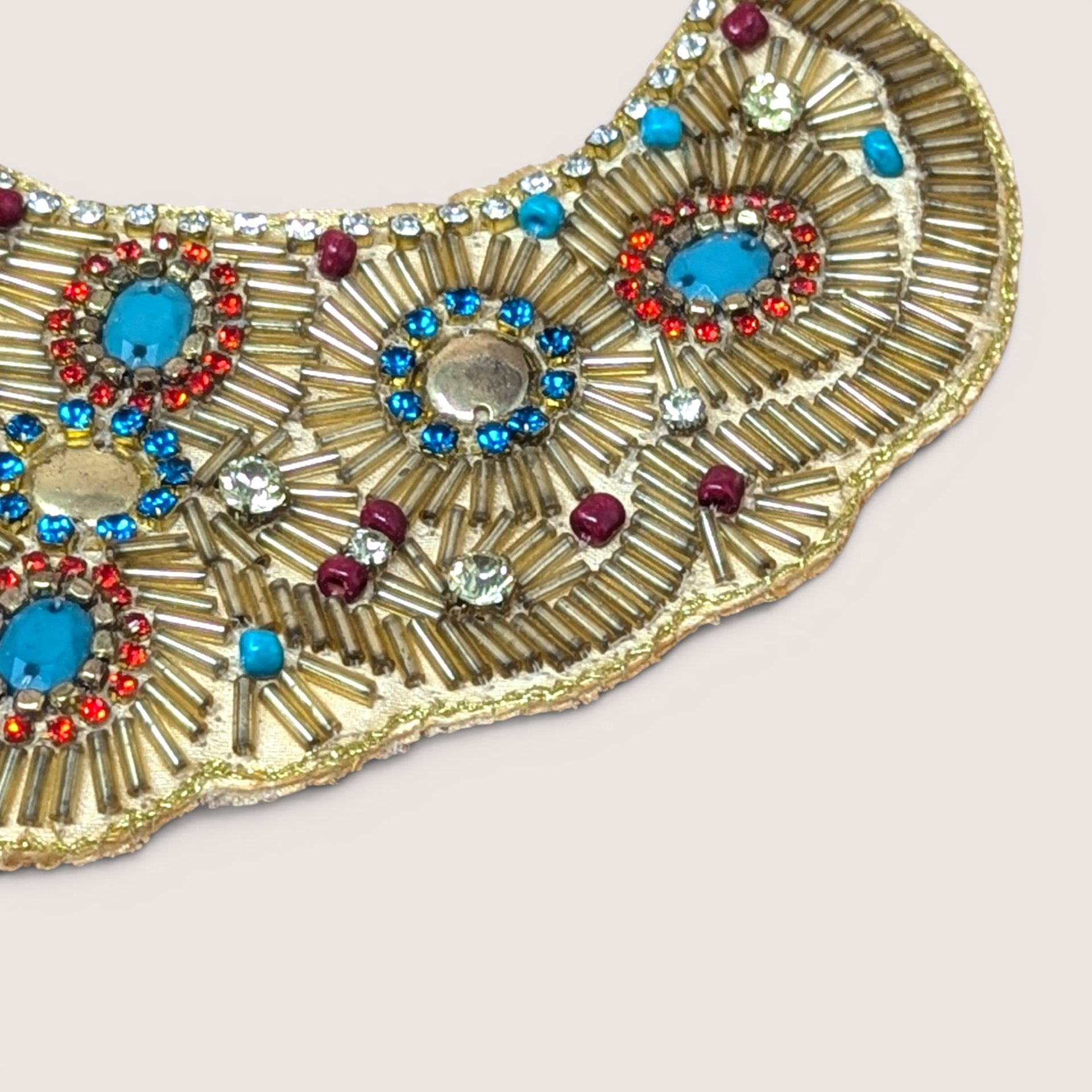 1980s Boho Beaded Egyptian Style Statement Bib Necklace