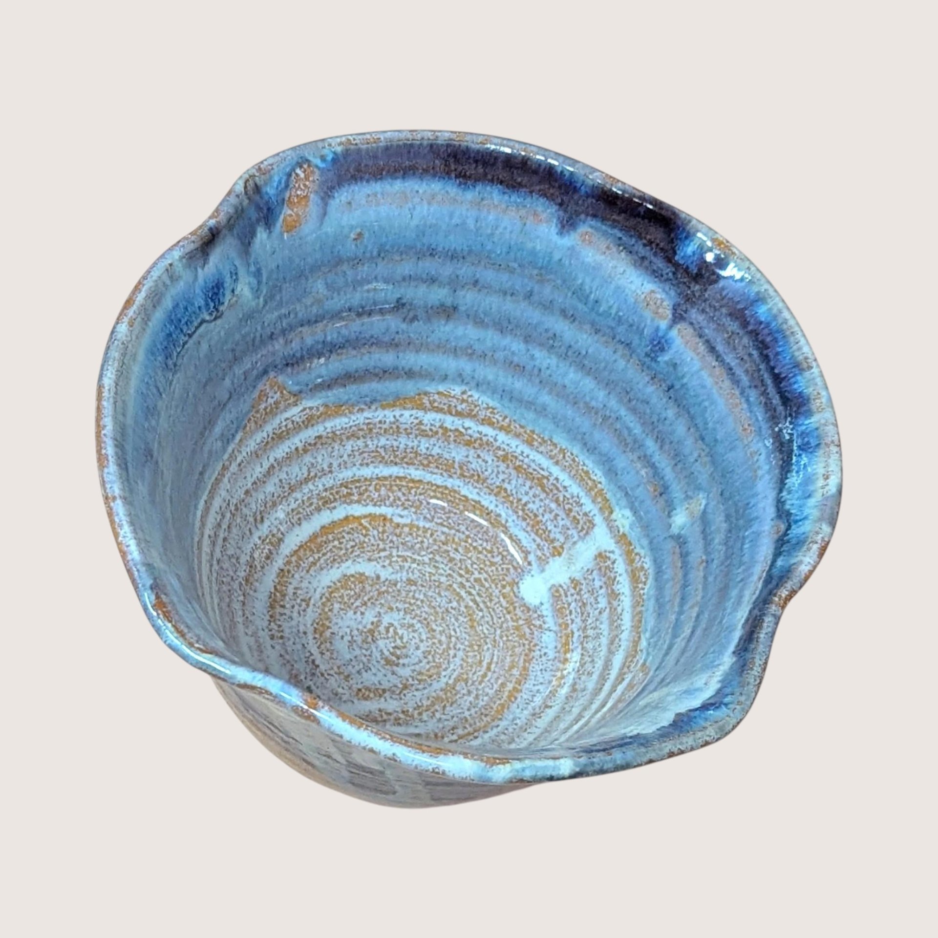 1980s Blue Studio Pottery Drip Glaze Initialed Bowl