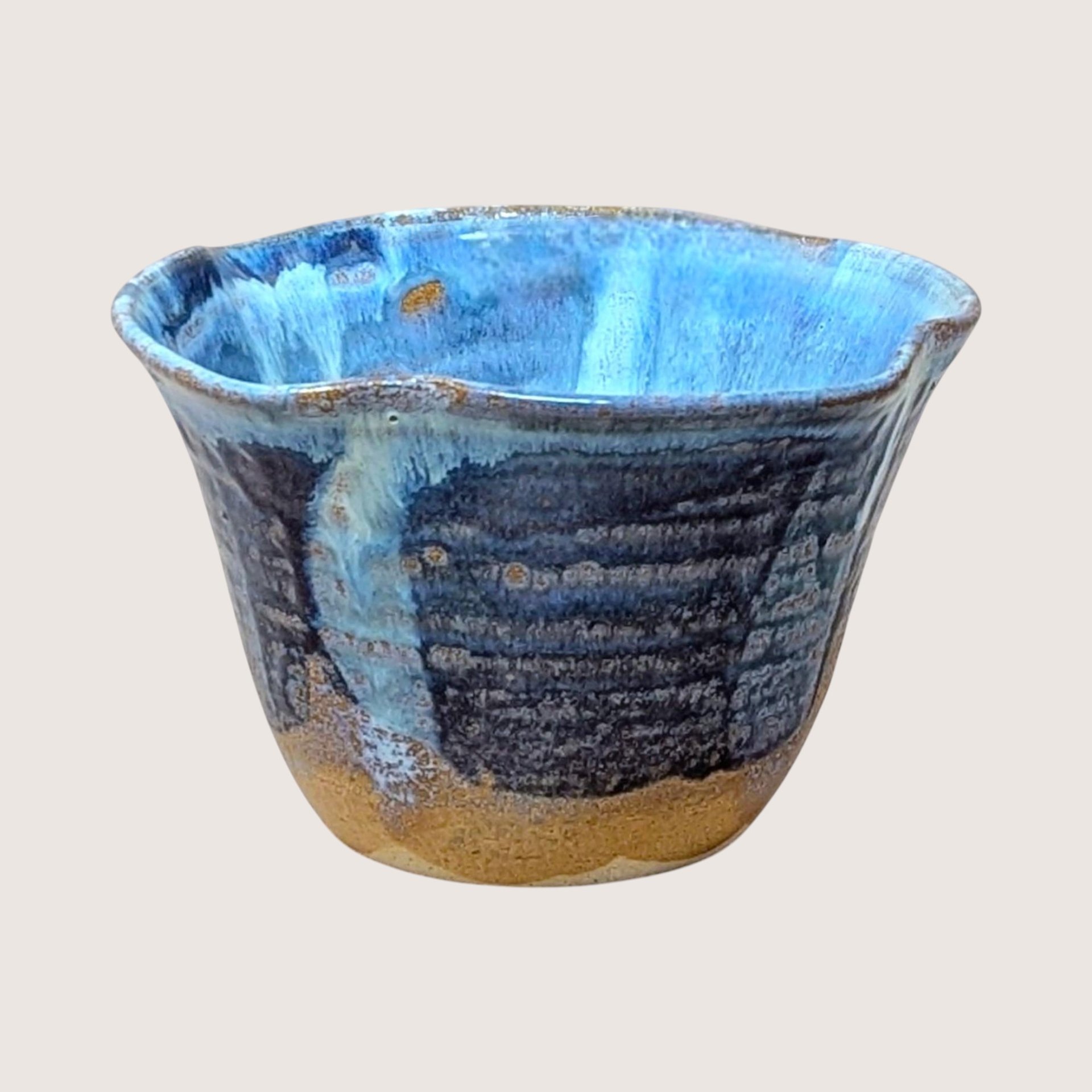 1980s Blue Studio Pottery Drip Glaze Initialed Bowl