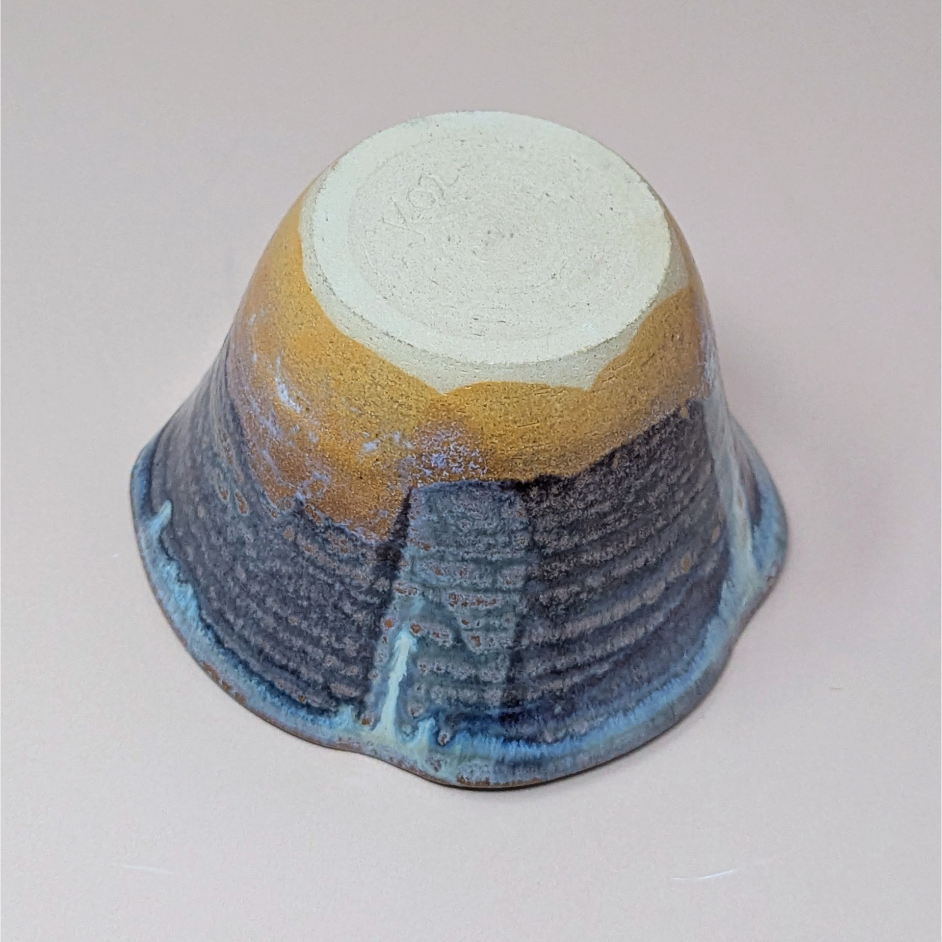 1980s Blue Studio Pottery Drip Glaze Initialed Bowl