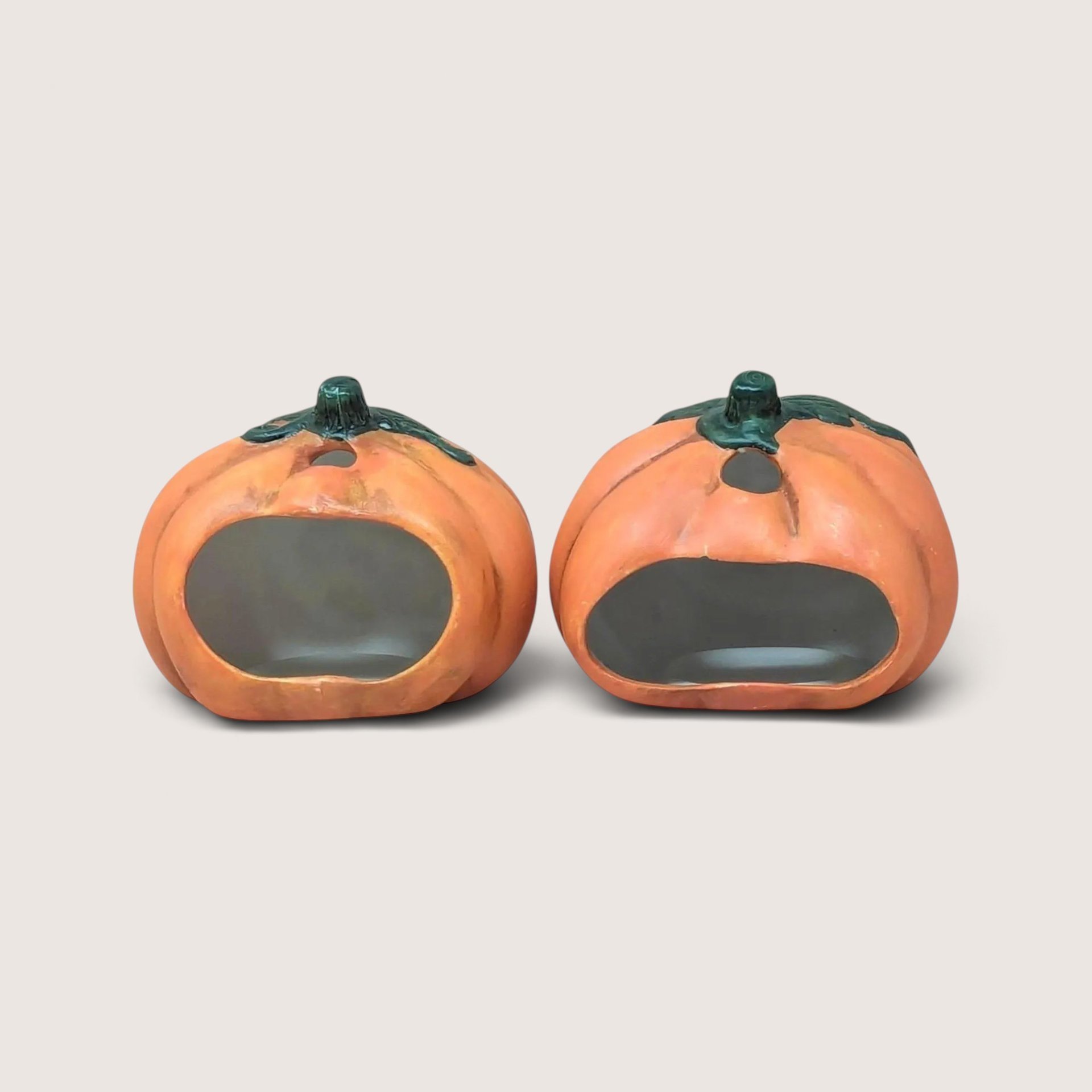 Vintage Ceramic Skeleton Pumpkin Tealight Holder Set