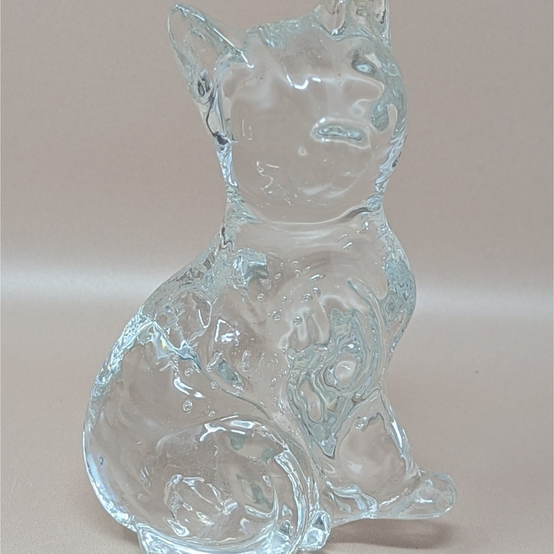 1970s Clear Glass Sitting Cat Figurine