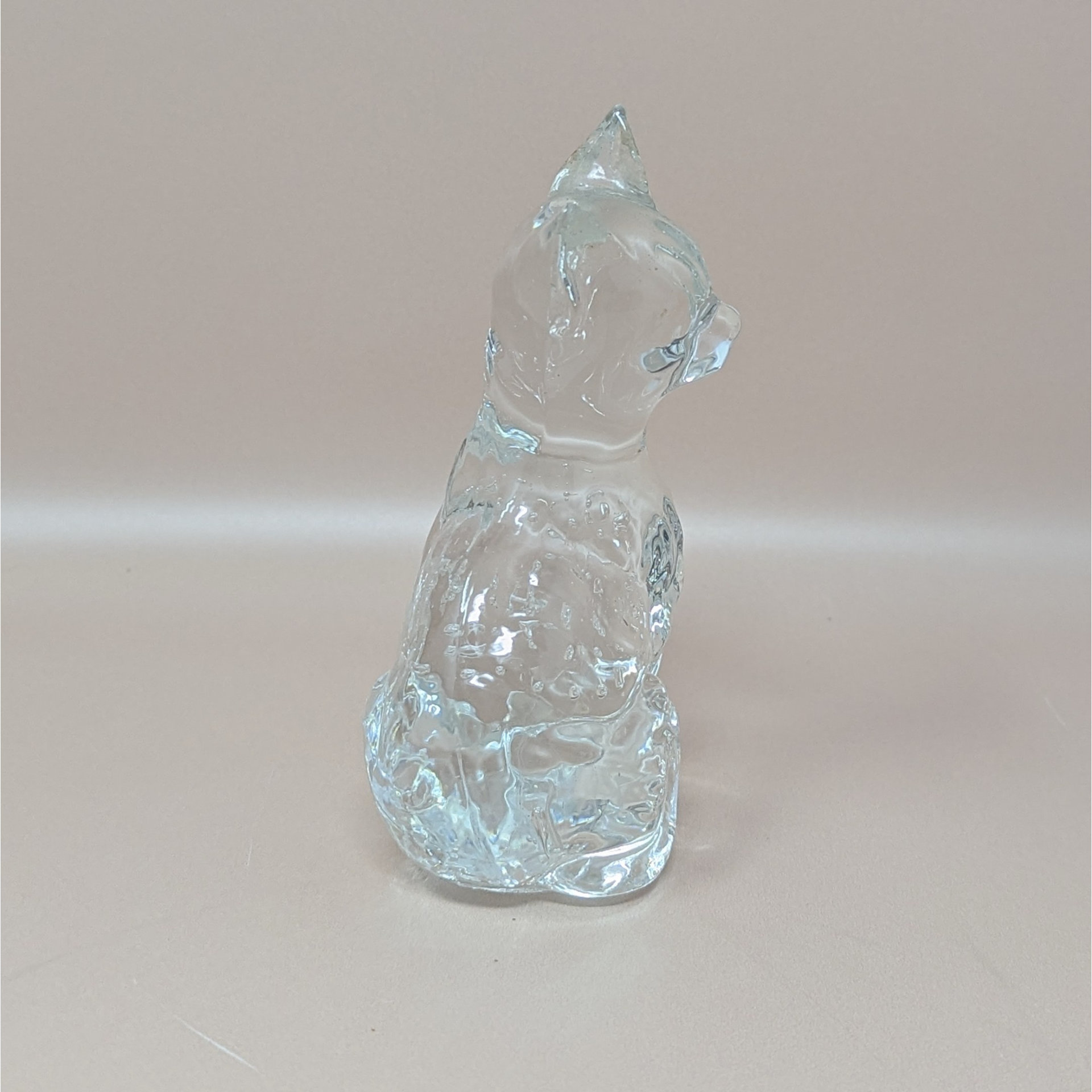 1970s Clear Glass Sitting Cat Figurine