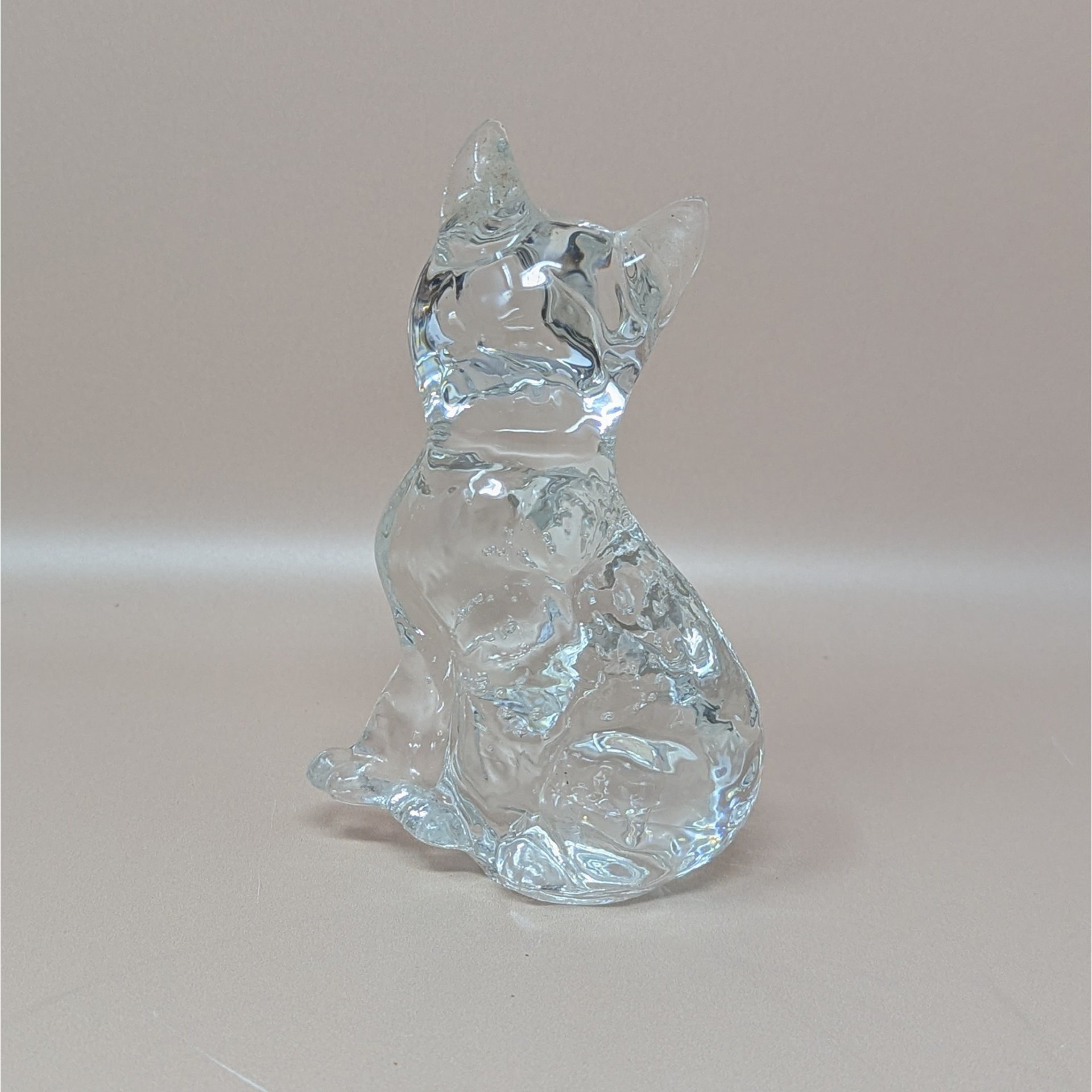 1970s Clear Glass Sitting Cat Figurine