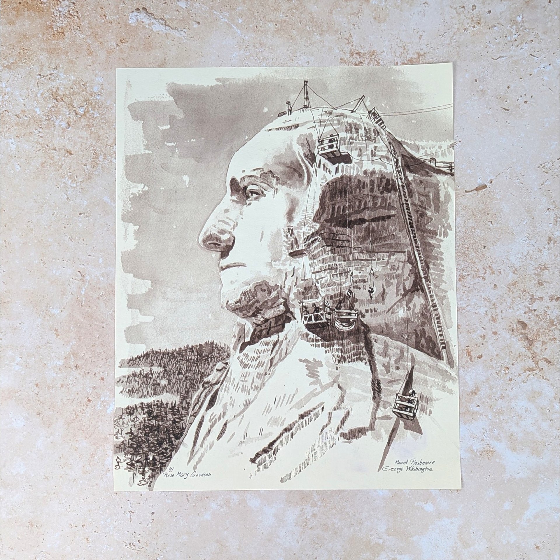Vintage Rose Mary Goodson Mount Rushmore Sepia Art Print Set