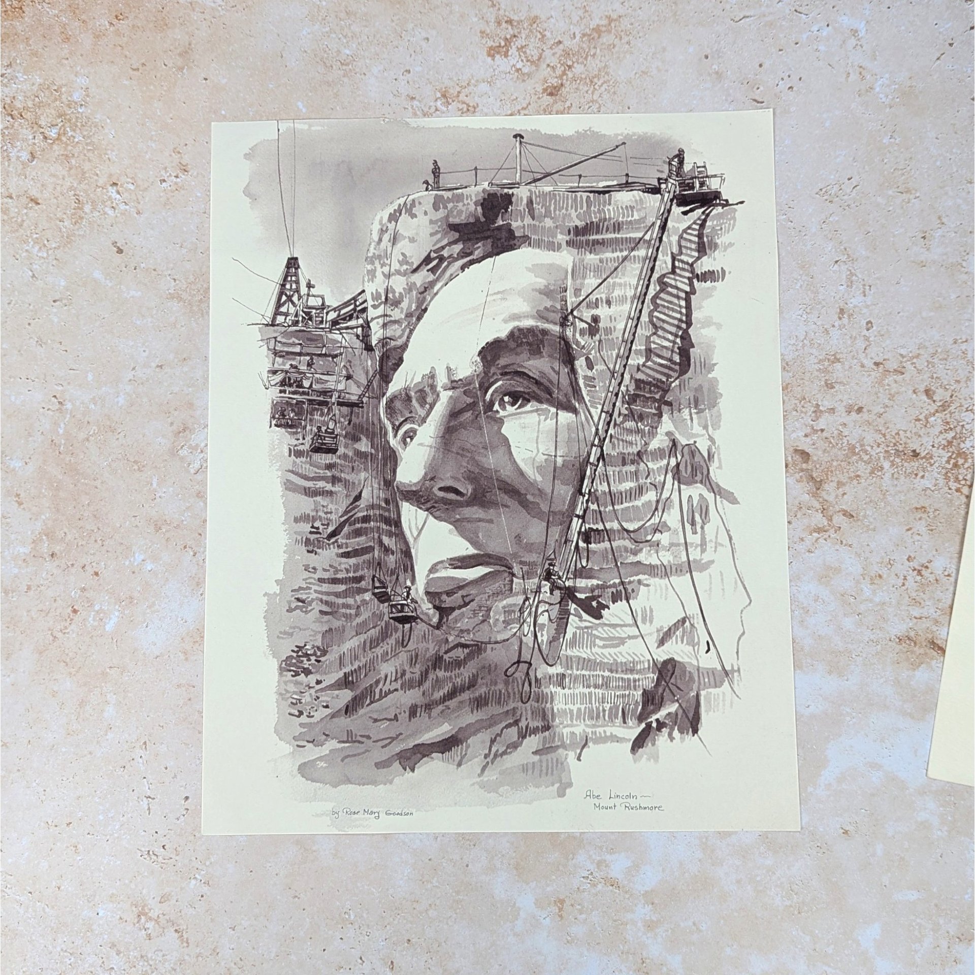 Vintage Rose Mary Goodson Mount Rushmore Sepia Art Print Set