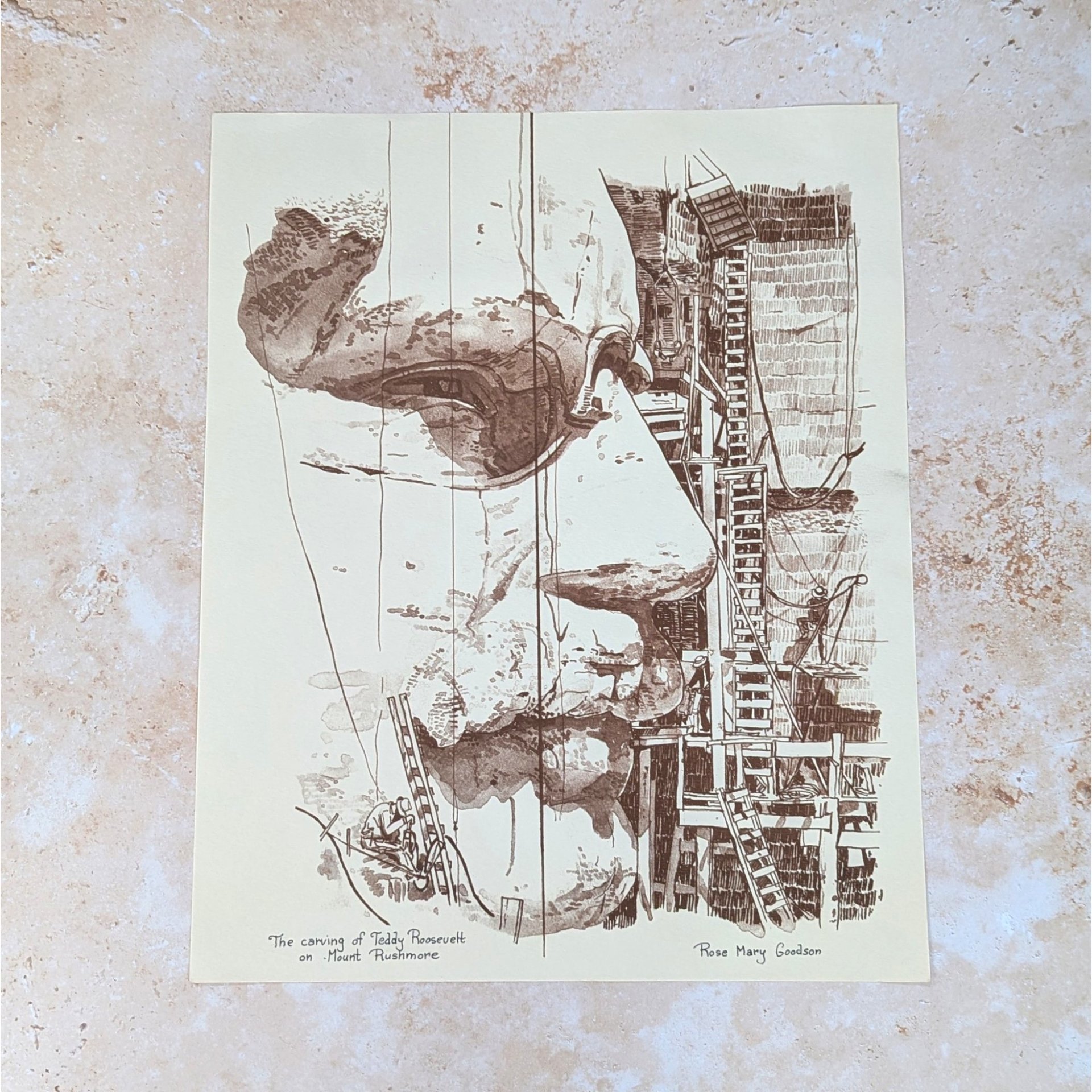 Vintage Rose Mary Goodson Mount Rushmore Sepia Art Print Set