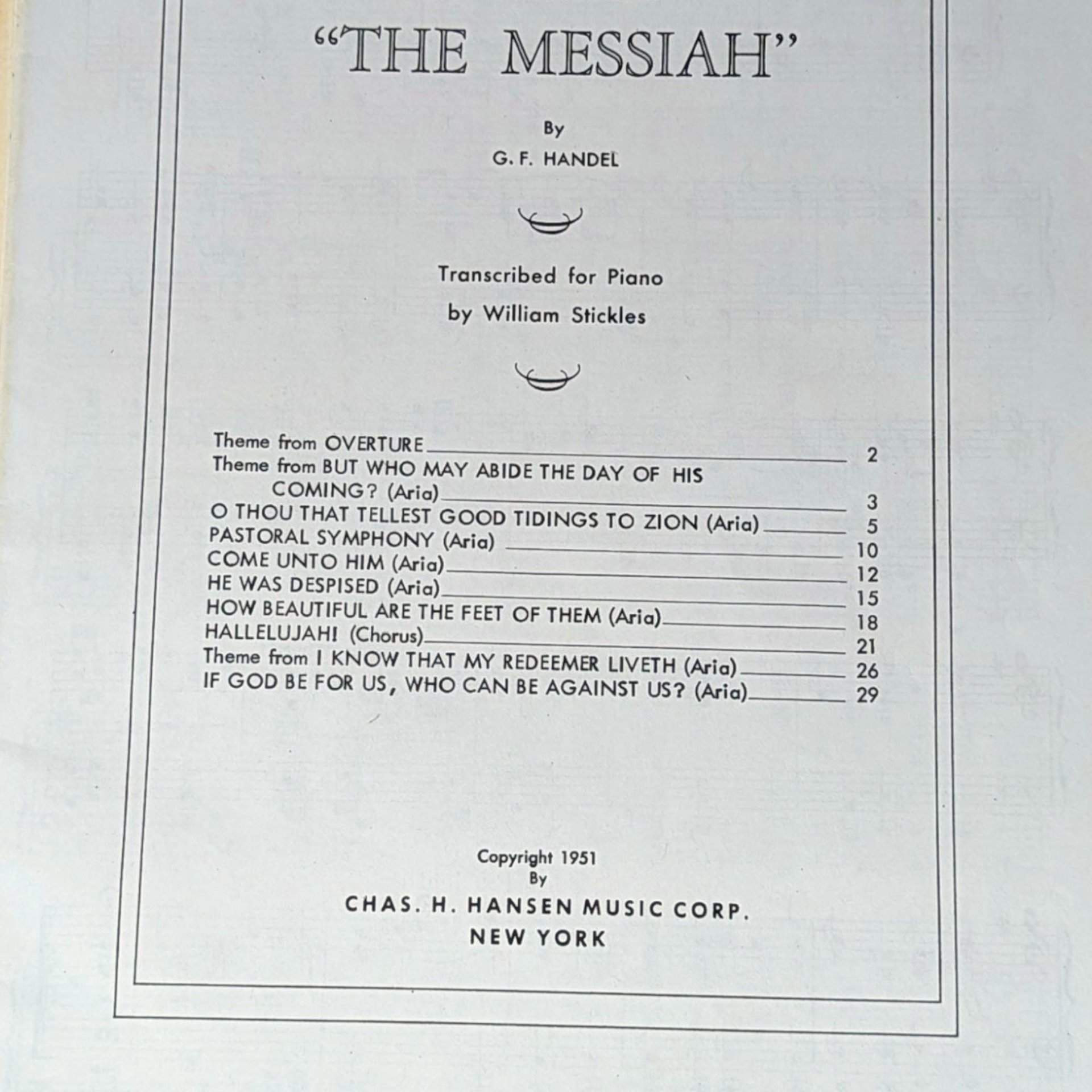 1951 The Messiah Selections Piano Book G.F. Handel Sotfcover Book