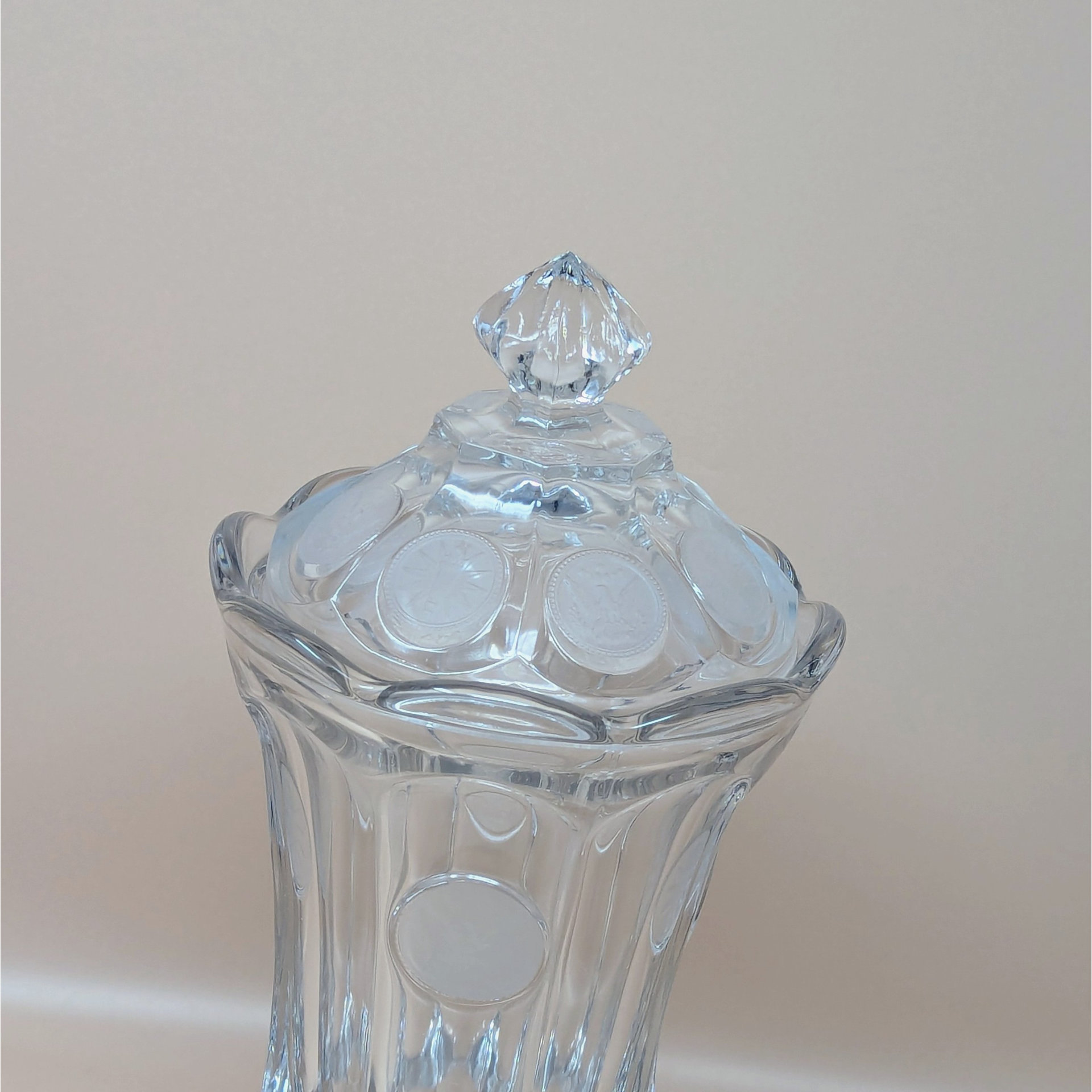 1960s Fostoria Coin Glass Covered Urn