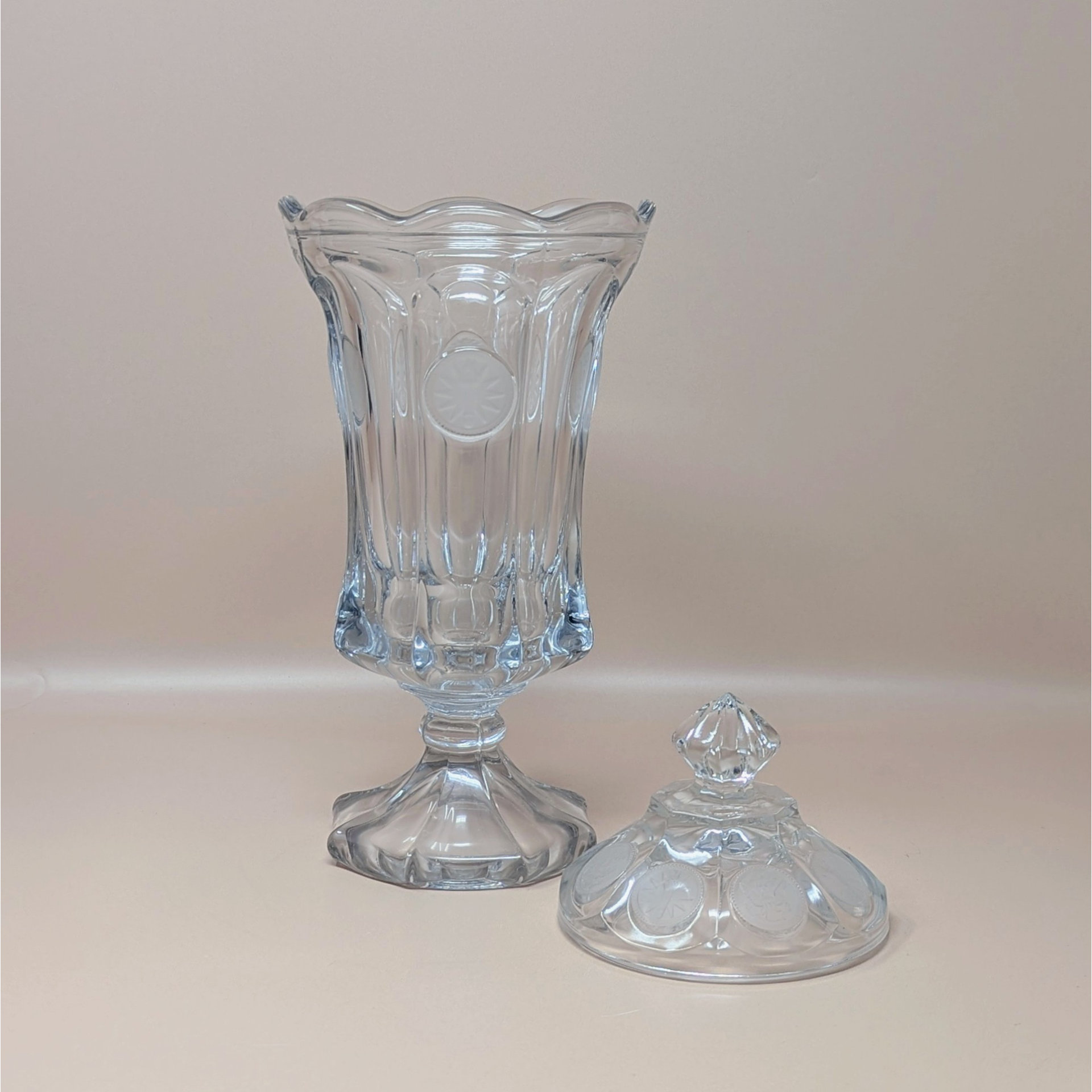 1960s Fostoria Coin Glass Covered Urn