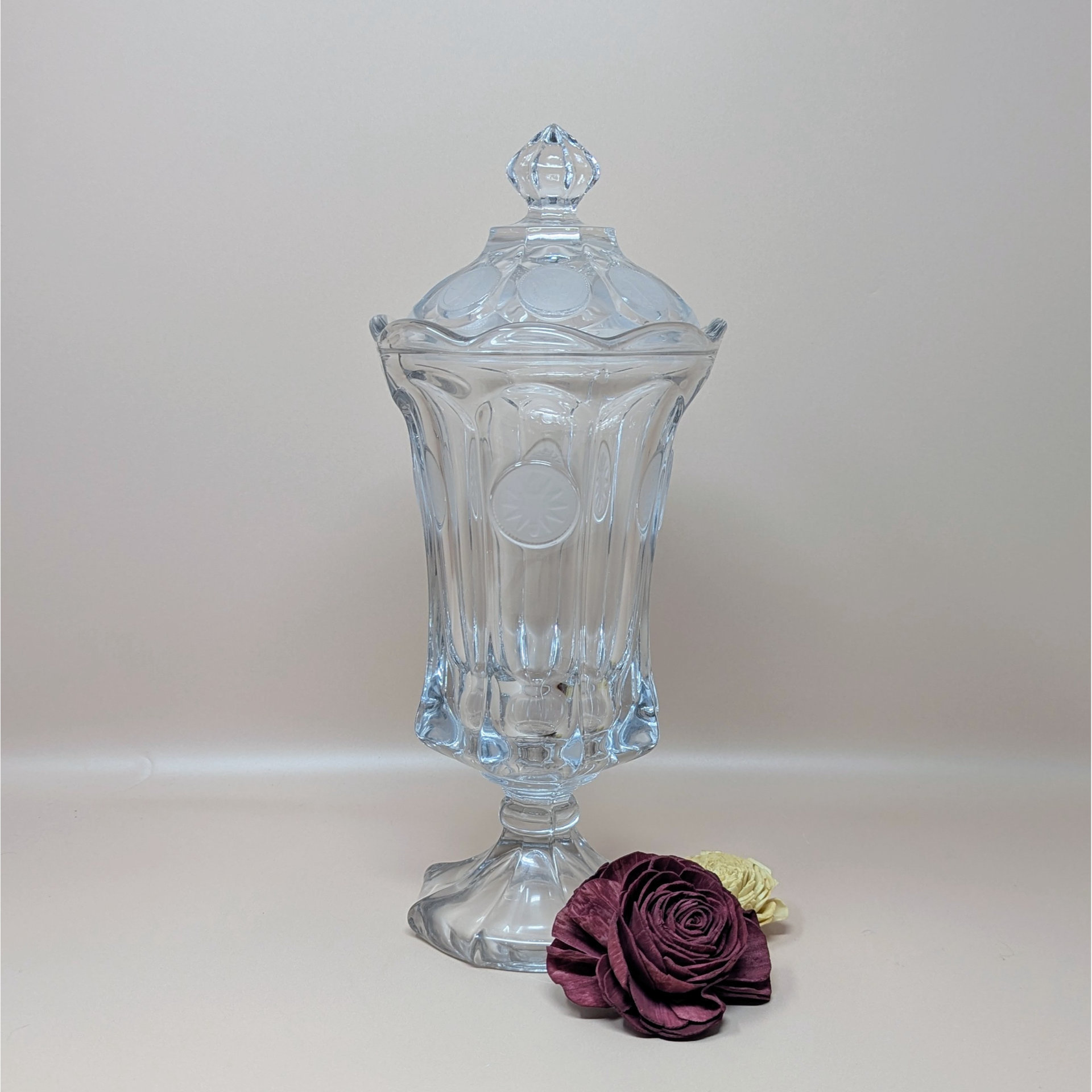 1960s Fostoria Coin Glass Covered Urn