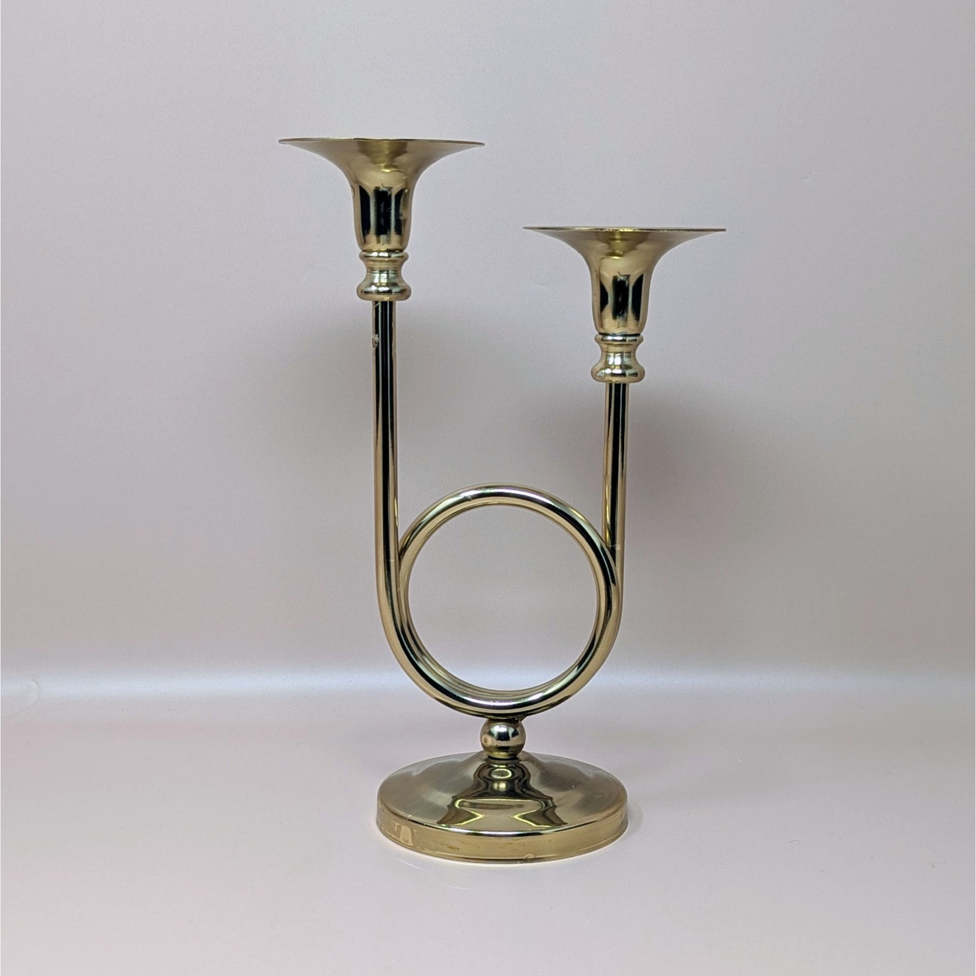 1980s Gold Horn Taper Candle Holder