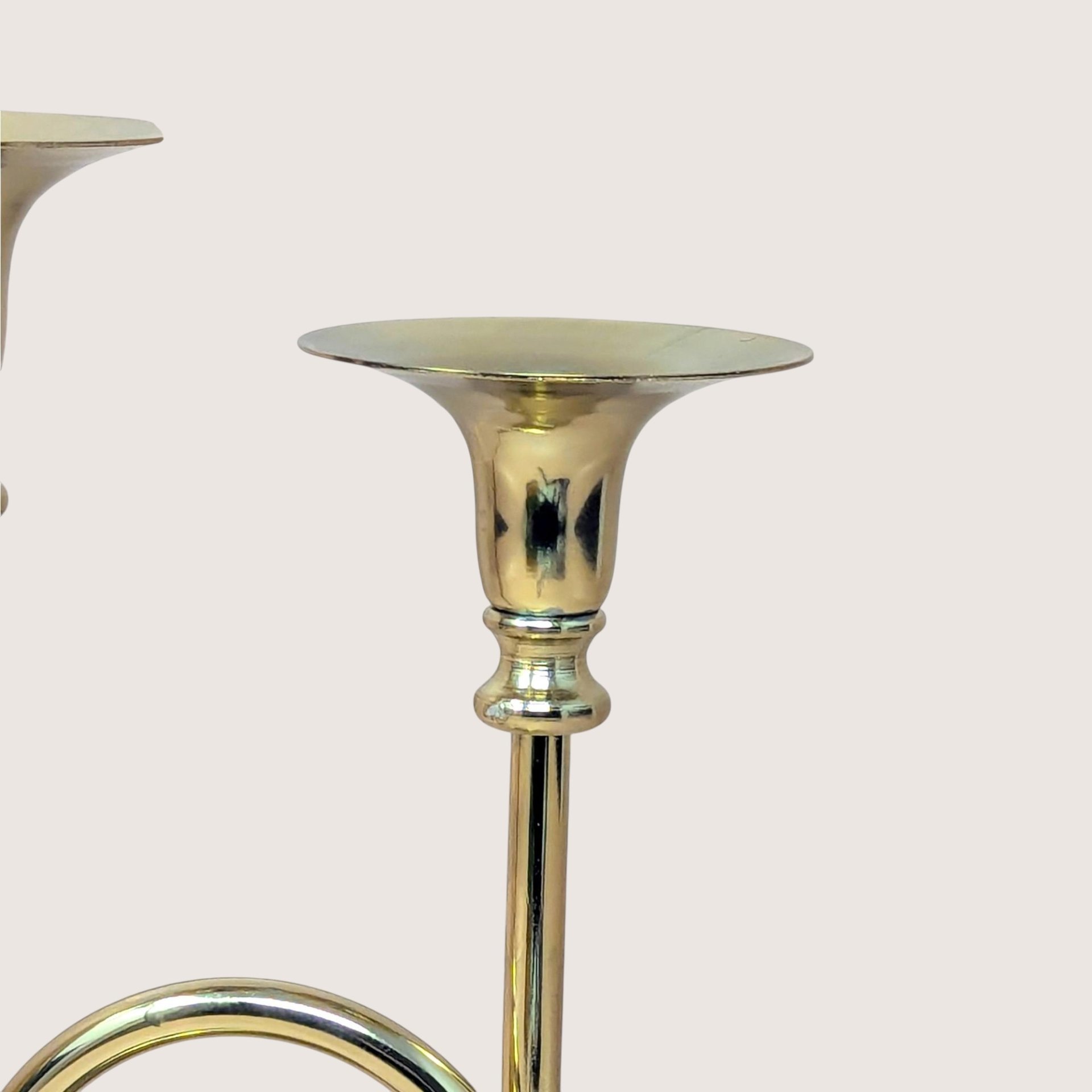 1980s Gold Tone Horn Taper Candle Holder