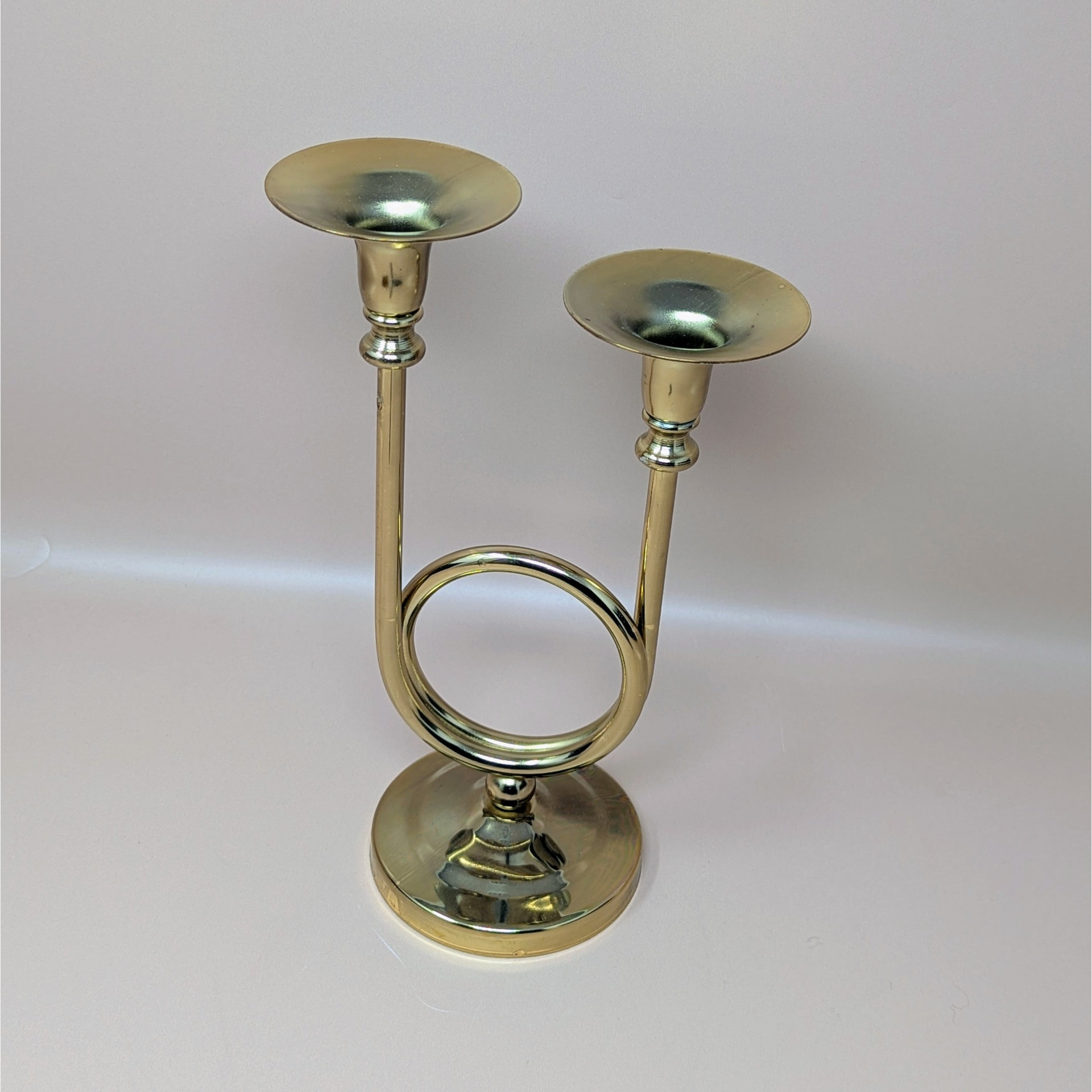 1980s Gold Horn Taper Candle Holder