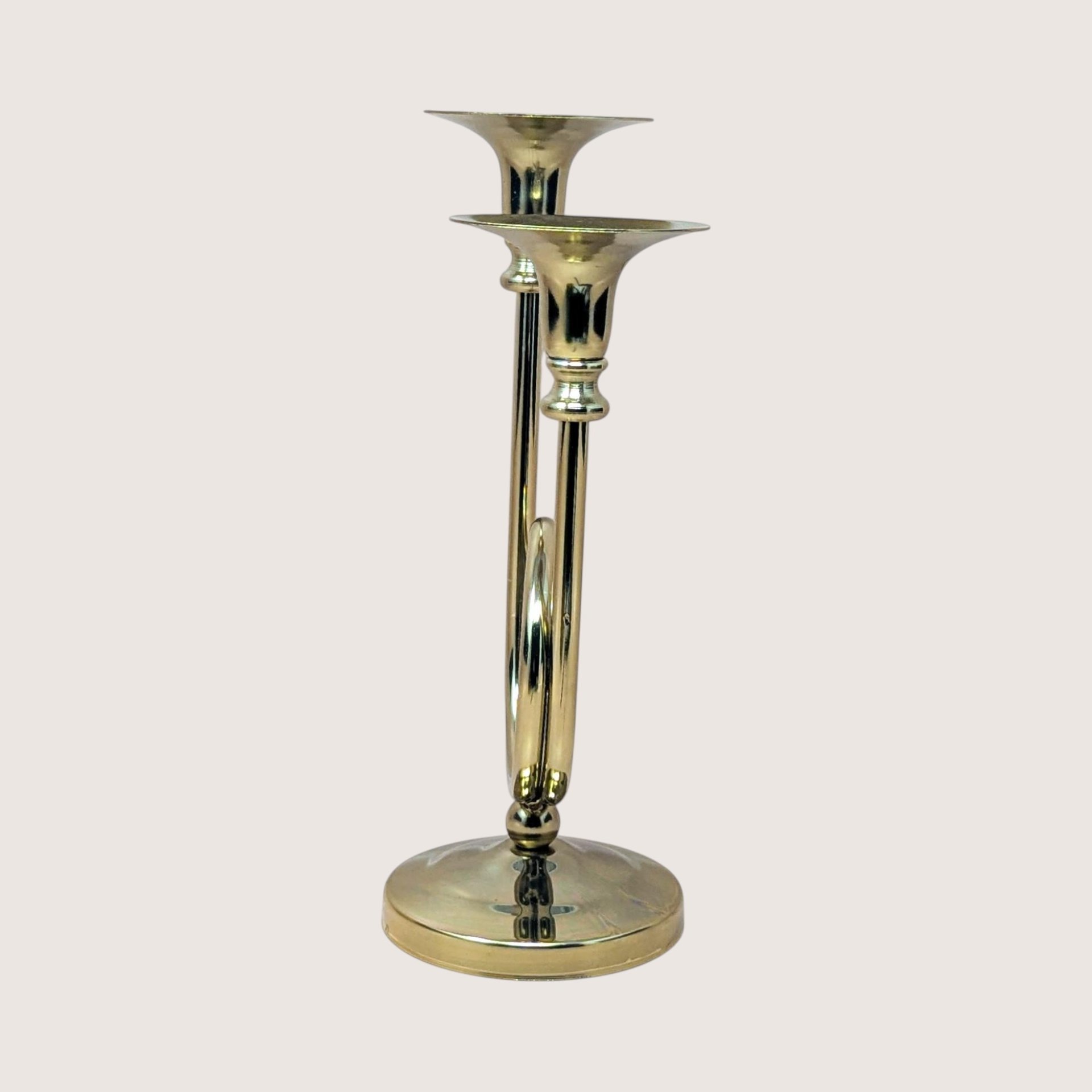 1980s Gold Tone Horn Taper Candle Holder